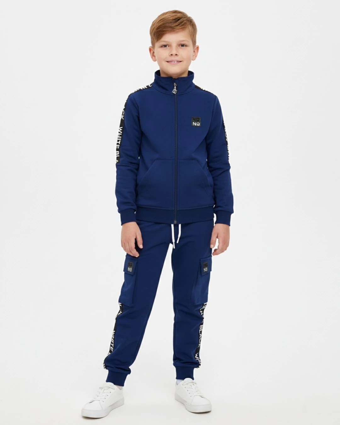 Erkek Çocuk Mevsimlik 6-9 Yaş Fermuarlı Ceketli, Kargo Cepli Eşofman Altlı Alt Üst Eşofman Takımı R2414 - MAVİ