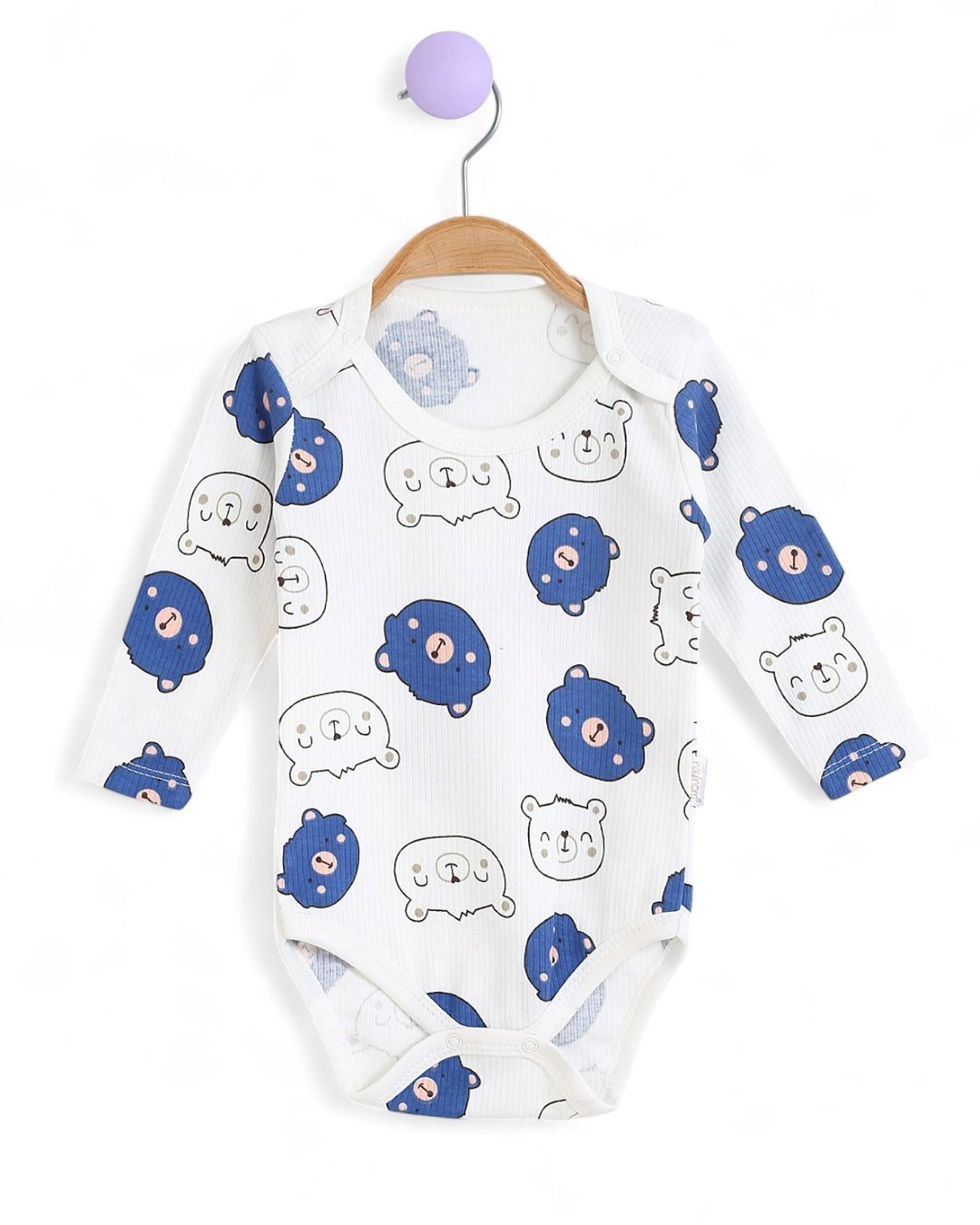 Ayı Baskılı Uzun Kollu Bebek Çıtçıtlı Body, Zıbın, Atlet 0-3 Yaş BD12 - SAKS
