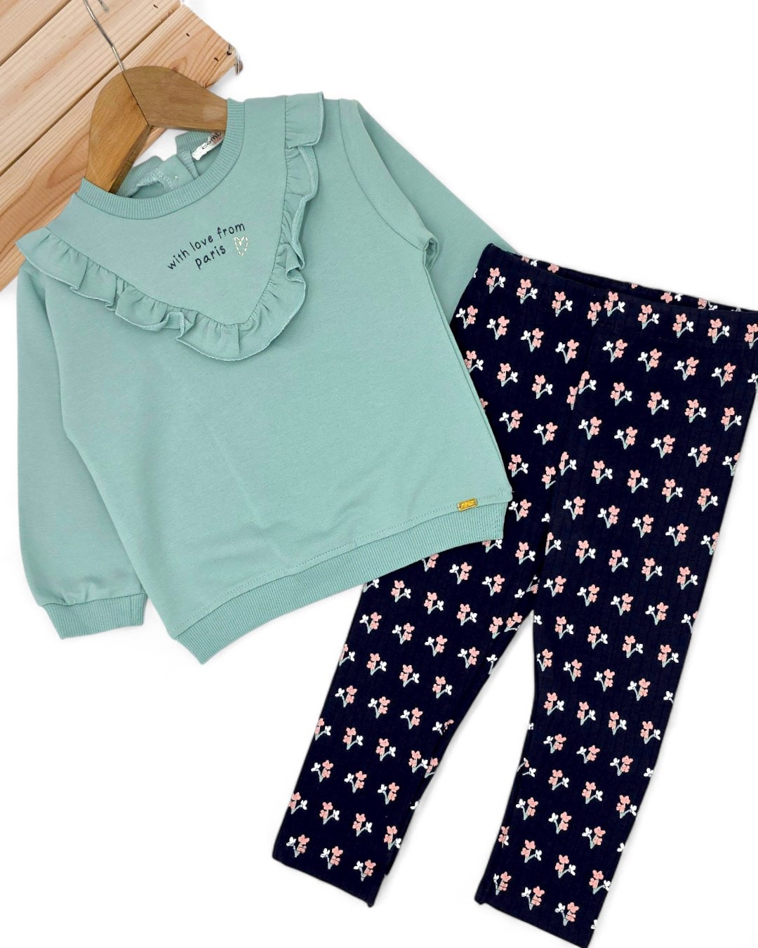 Kız Bebek 6-9-12-18-24 Aylık Taytlı, Fırfır Detaylı Alt Üst Şık Takım R2322