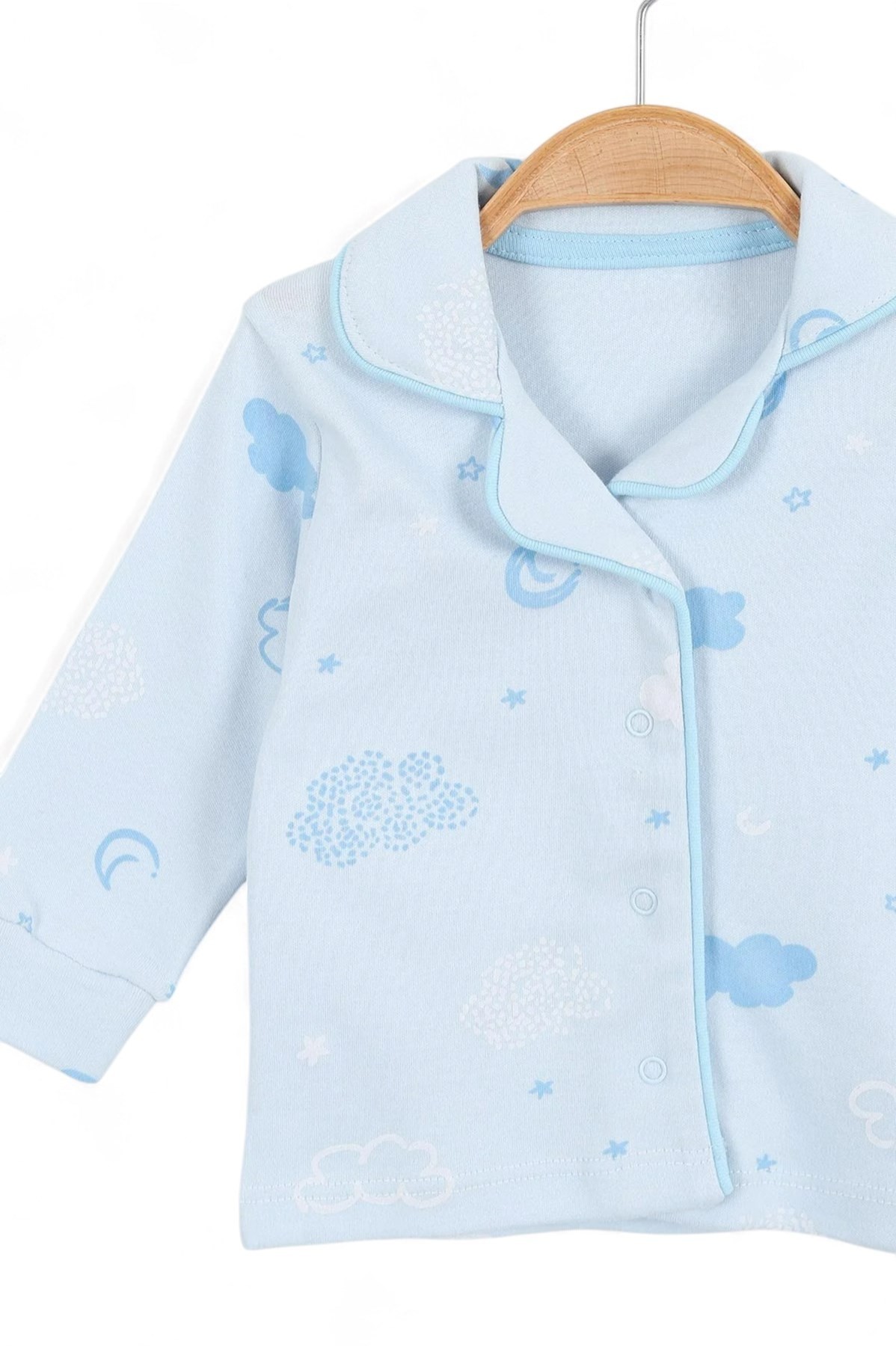 Bulut Baskılı Kruvaze Yakalı 3-6-9-12 Ay %100 Pamuklu Pijama Takımı l Gecelik Takımı R2040
