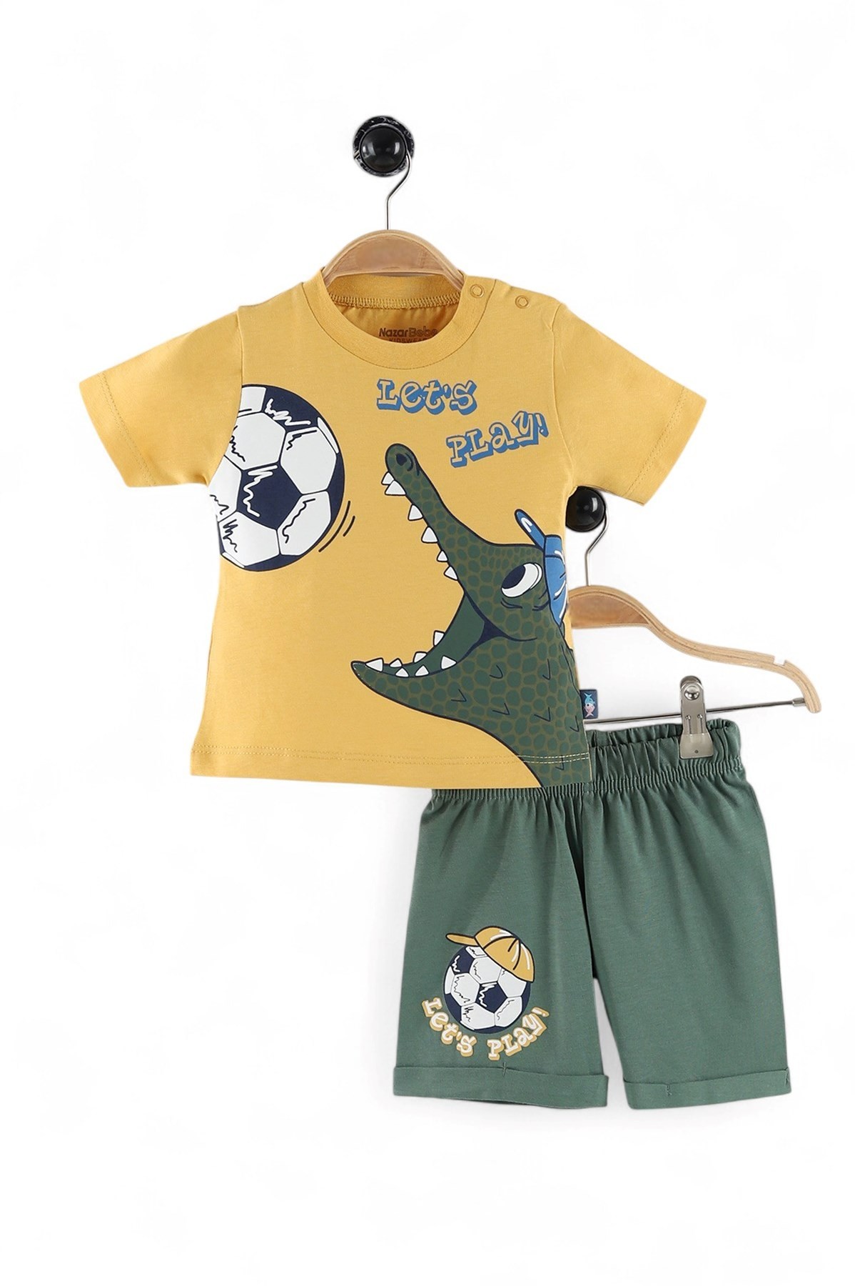 ERKEK BEBEK TİMSAH VE FUTBOL TOPU BASKILI 6-9-12-18-24 AY BEBEK TAKIMI OT74 - HARDAL