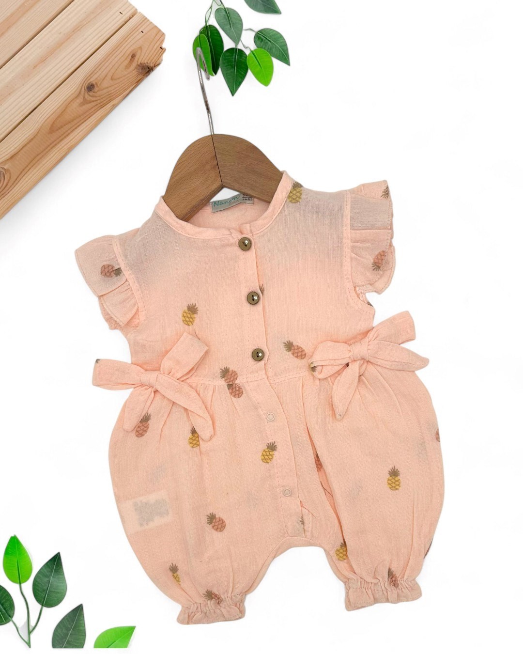 KIZ BEBEK ANANAS NAKIŞLI 3-6-9-12-18 AY YAZLIK MÜSLİN TULUM R1830 - SOMON