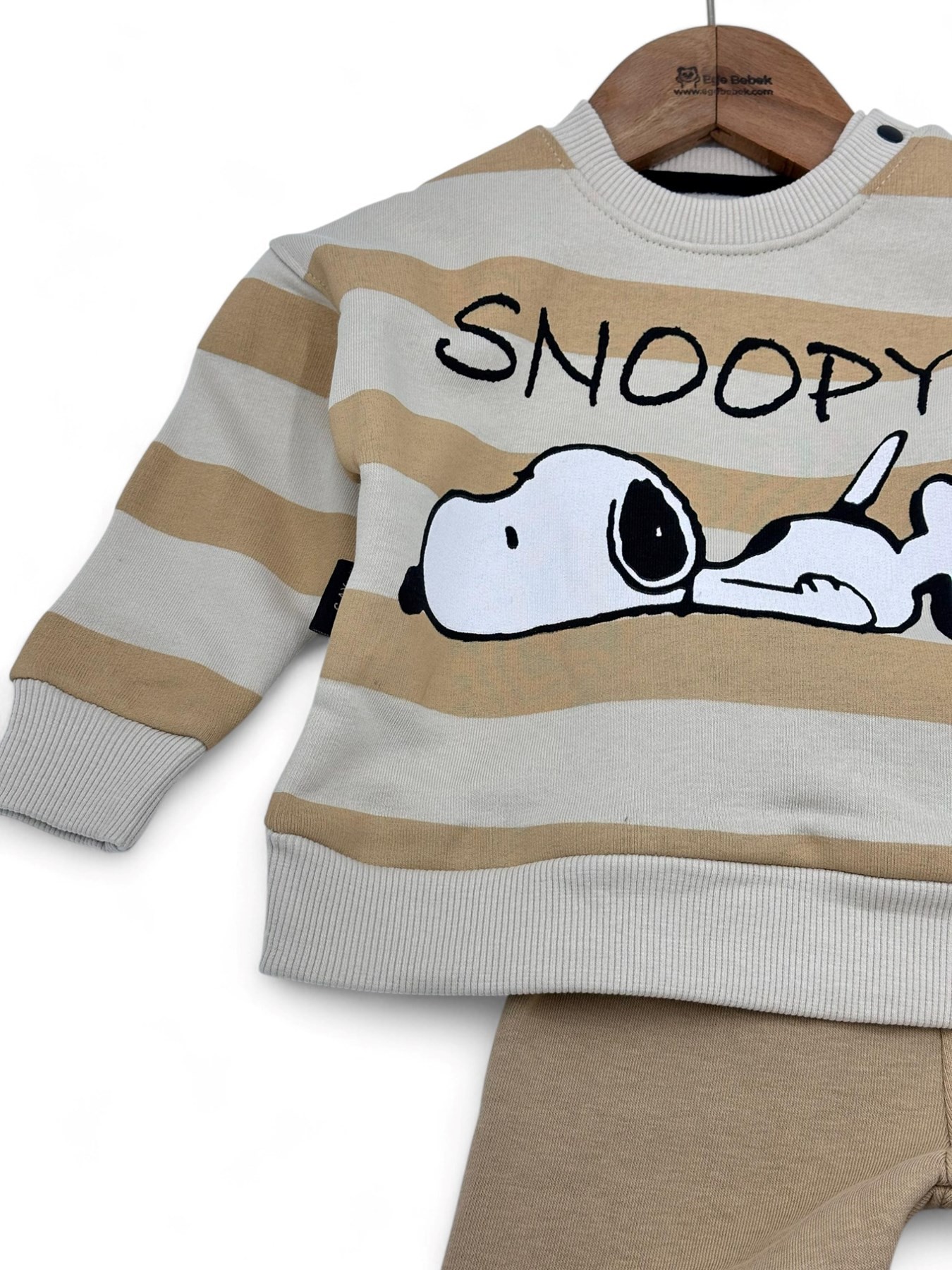 ERKEK BEBEK ÇİZGİLİ SNOOPY BASKILI KIŞLIK POLARLI 3 İP ŞARDONLU 3-6-9-12-18 AY BEBEK TAKIMI R1451