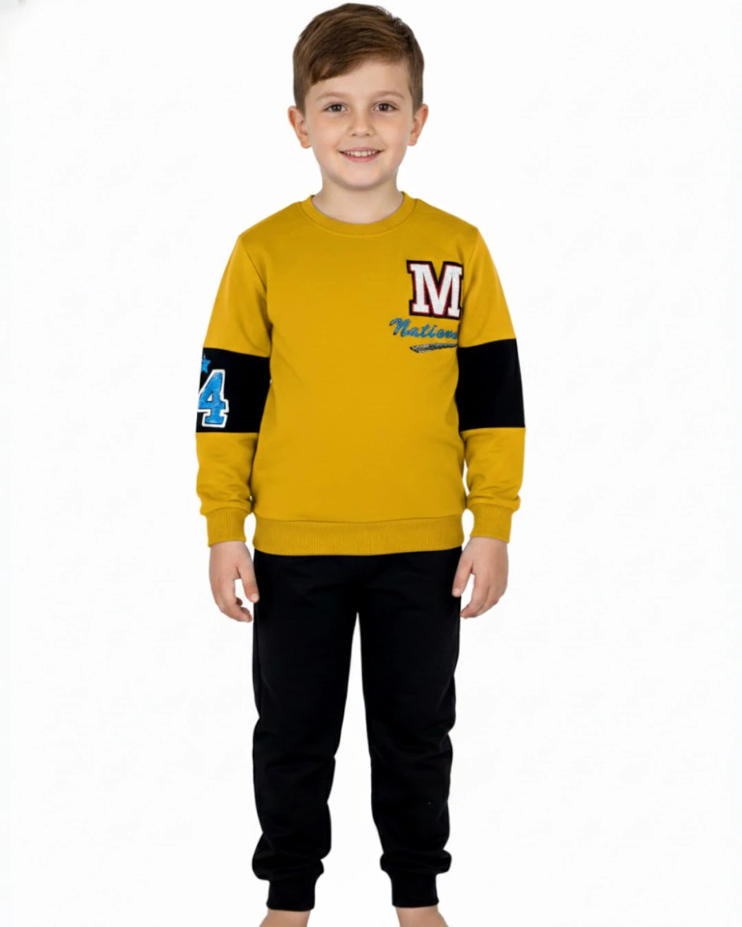Erkek Çocuk M Nakışlı Mevsimlik Basic 9-10-11-12-13 Yaş Alt Üst Eşofman Takımı R2410 - SARI