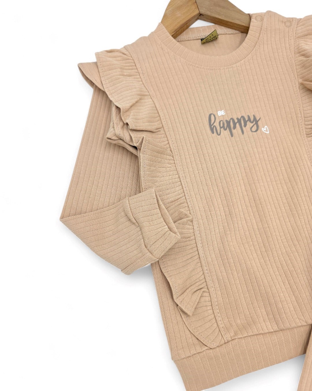 Kız Bebek Happt Baskılı, Fitilli Kumaş, Mevsimlik 6-9-12-18-24 Ay Günlük 2'li Alt Üst Takım R2134