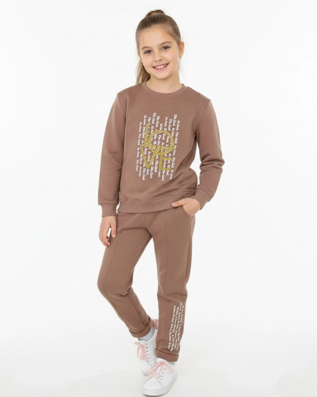 Kız Çocuk Baskılı Kışlık 3 İp Şardonlu 10-11-12-13-14 Yaş Alt Üst Eşofman Takımı R2294