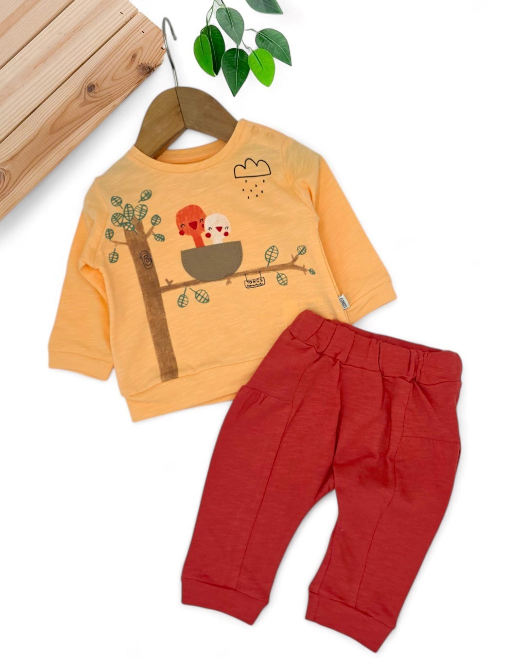 Kız Bebek ,Kuş Baskılı, Mevsimlik 6-36 Ay Arası Şık Bebek Takımı Premium Kalite R2059 - SARI