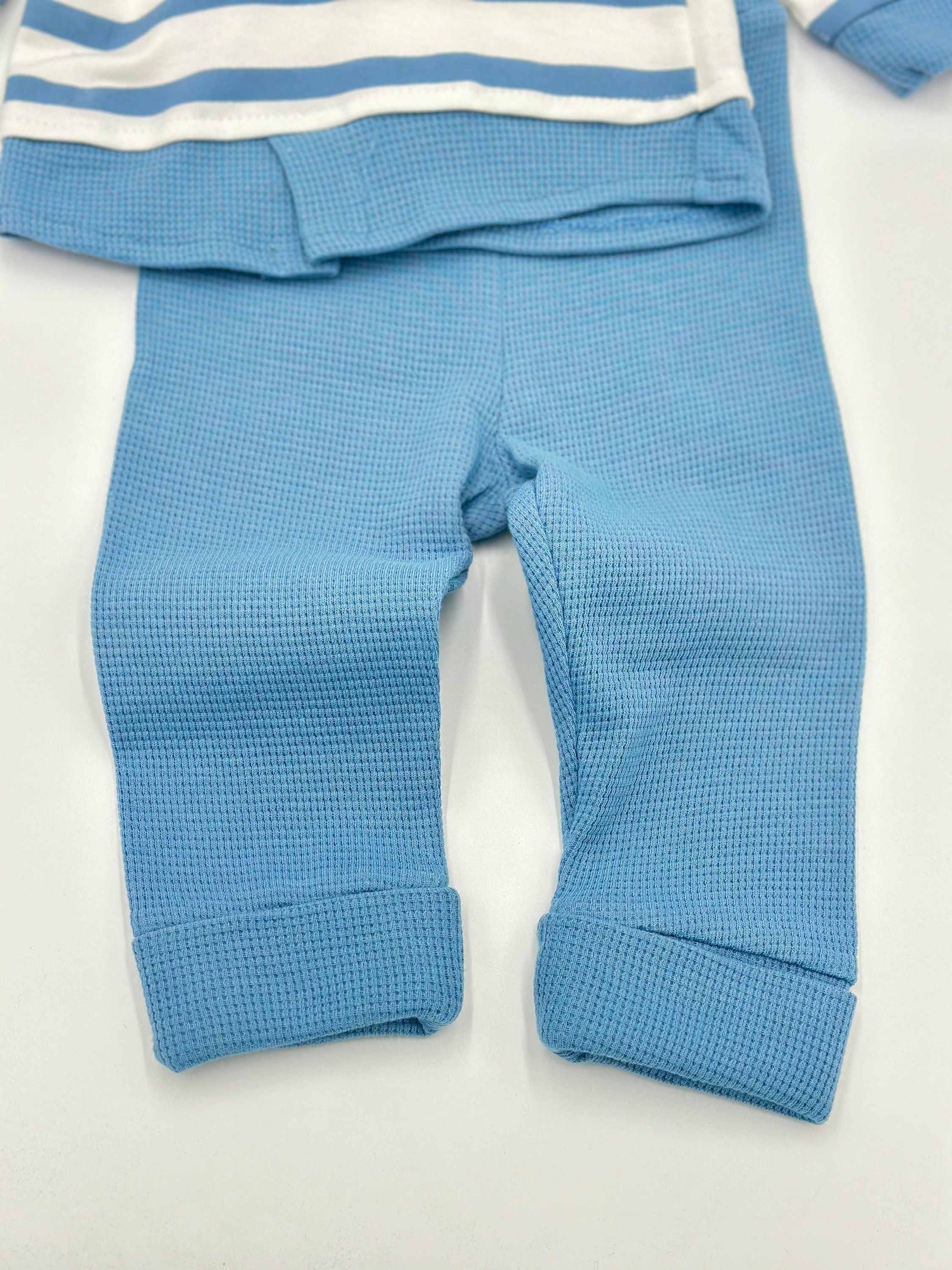 Erkek Bebek Takımı Ayıcık Nakışlı Mevsimlik Uzun Kollu Bisiklet Yaka Çizgili Sahte Gömlekli Takım R632