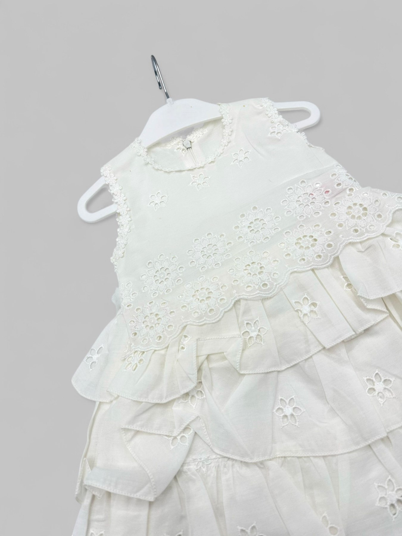 KIZ BEBEK FİSTO DETAYLI ASTARLI YAZLIK BEYAZ ELBİSE R1845