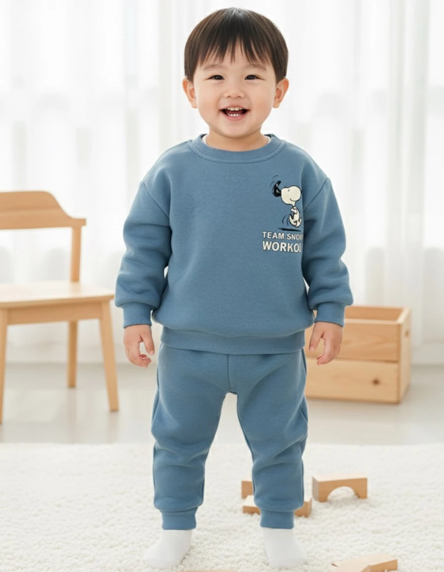 Erkek Çocuk Kışlık Kalın 3 İp Şardonlu 2-3-4-5 Yaş Alt Üst Eşofman Takımı l DAR KALIPTIR. R2362 - MAVİ