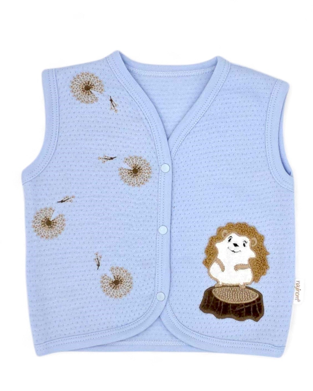 YENİ DOĞAN BEBEK 0-3-6-9-12 AY KİRPİ DETAYLI YELEK R1896 - AÇIK MAVİ