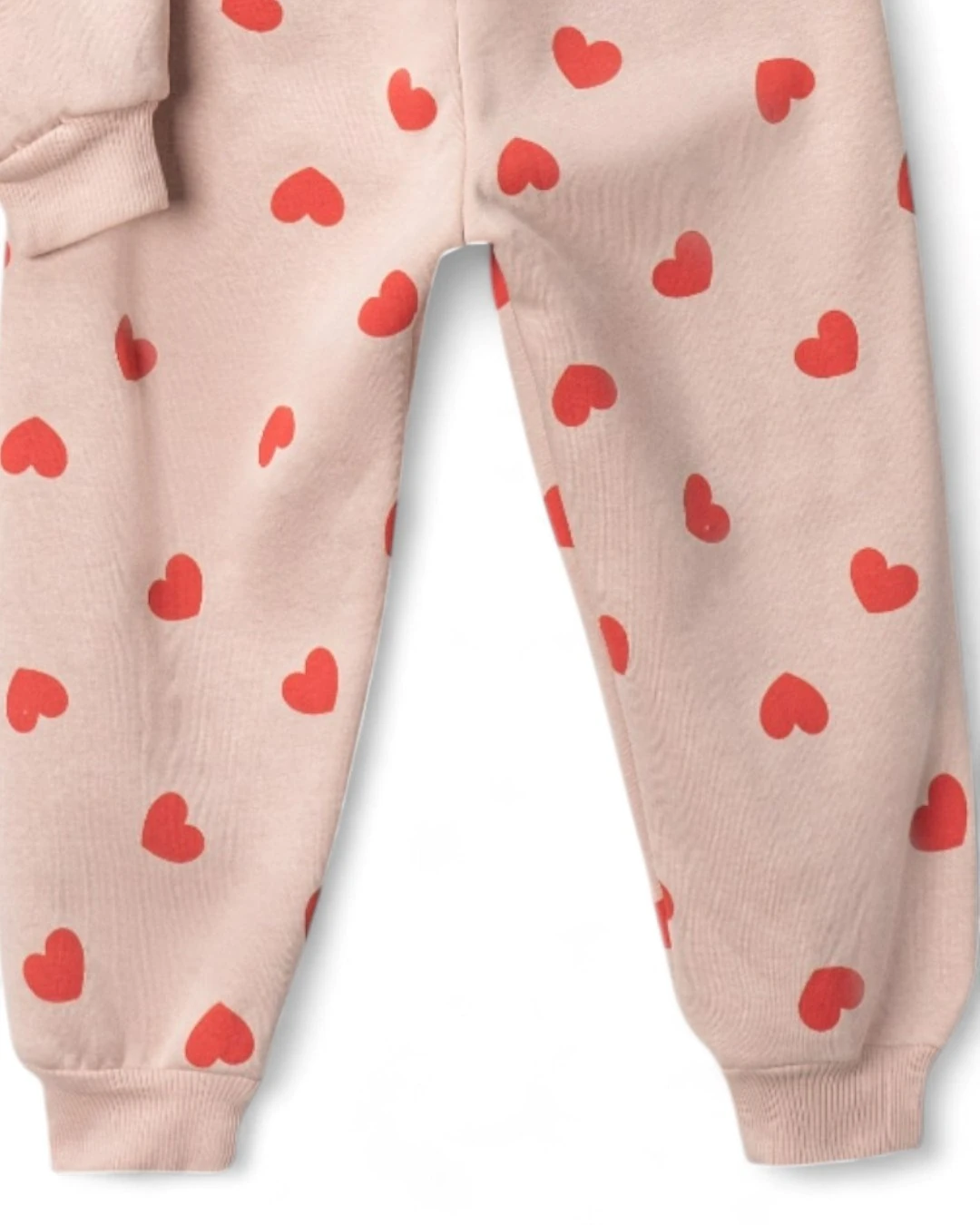 Kız Çocuk Kışlık 3 İp Şardonlu, 1-2-3-4 Yaş, Kalp Nakışlı Kalın Alt Üst Eşofman Bebek Takımı R2343