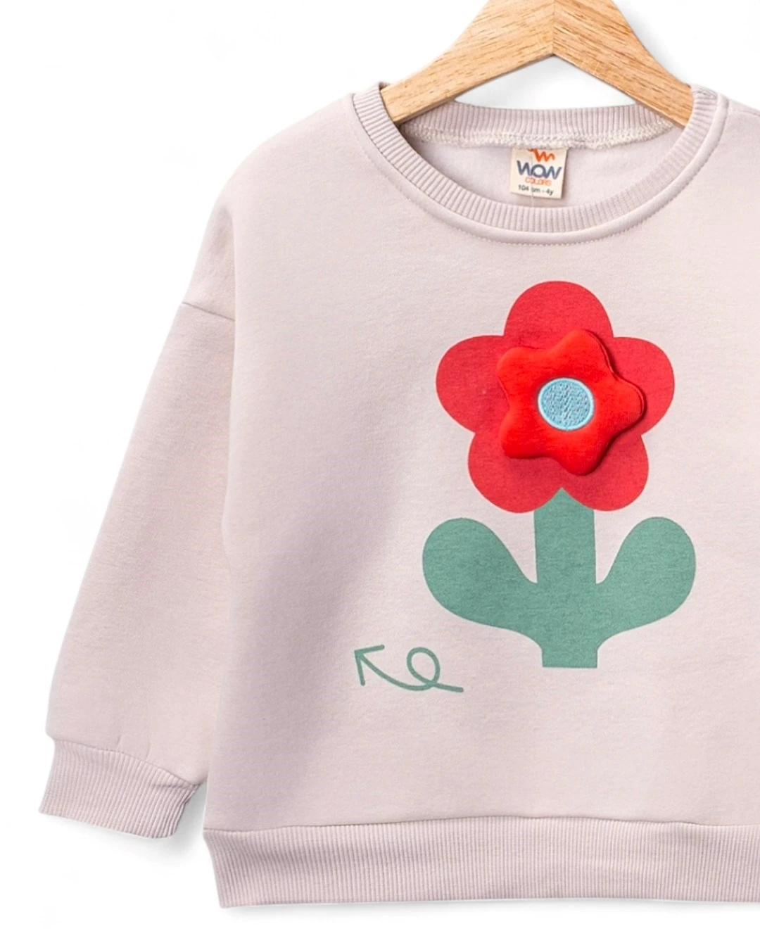 Kız Çocuk 1-2-3-4 Yaş Kışlık 3 İp Şardonlu, Çiçek Detaylı Alt Üst Eşofman Takımı R2341