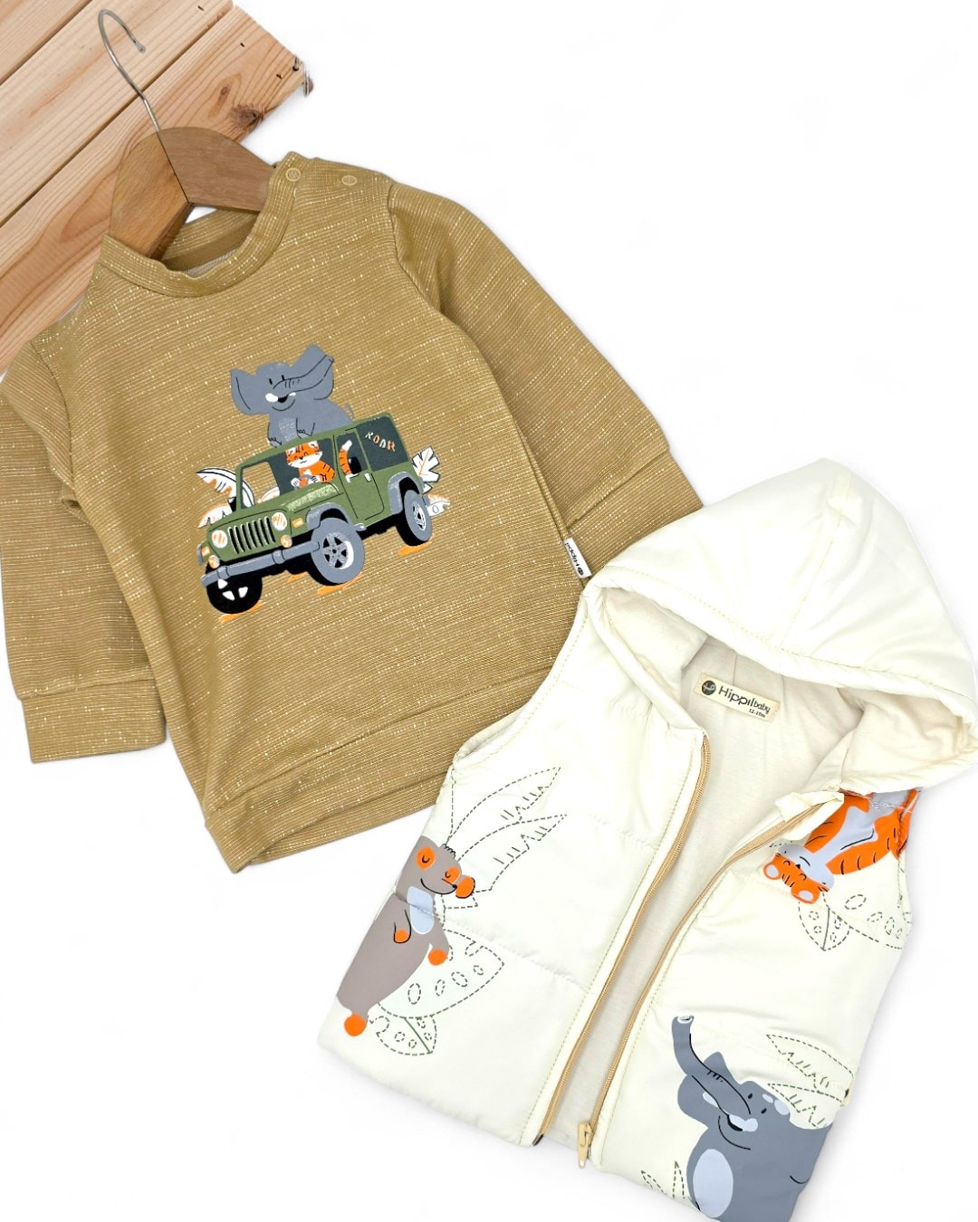 Erkek Bebek Mevsimlik Şişme Yelekli 6-9-12-18 Aylık 3'lü Bebek Takımı R2314