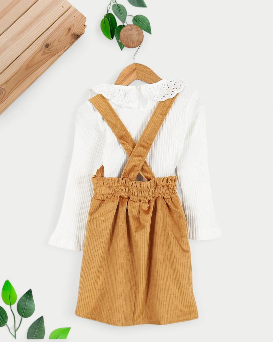 DAR KALIP ! KIZ ÇOCUK FİTİLLİ KADİFE ASKILIKLI ETEK VE BADİLİ ŞIK BAYRAMLIK ELBİSE R1592