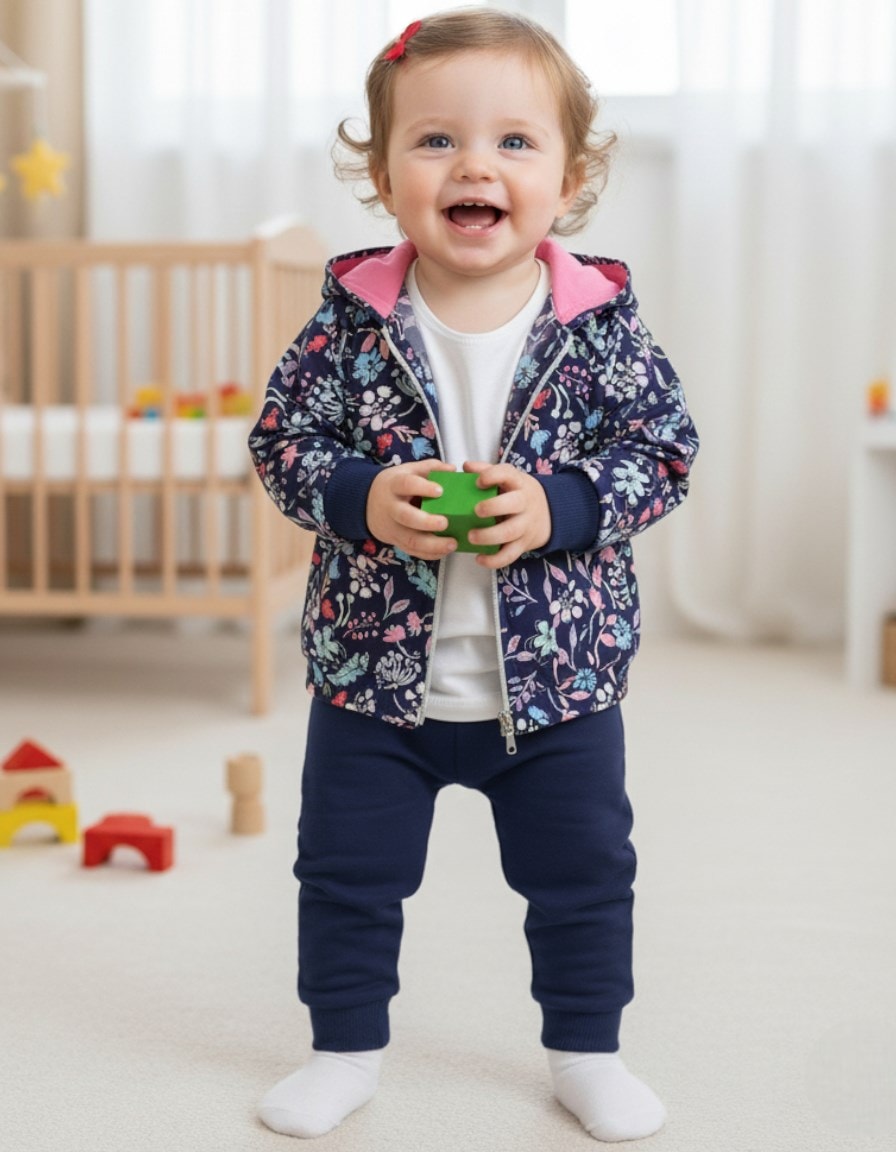 Kız Bebek Yağmurluklu Kapüşonlu, 3 Parça Mevsimlik Alt Üst Takım l 3-6-9-12-18 Ay R2233 - MOR