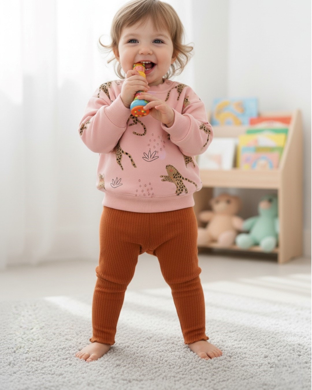 Kız Bebek 3-6-9-12-18 Ay Taytlı Leopar Baskılı Mevsimlik Alt Üst Şık Kız Takımı  R1532 - KAHVE