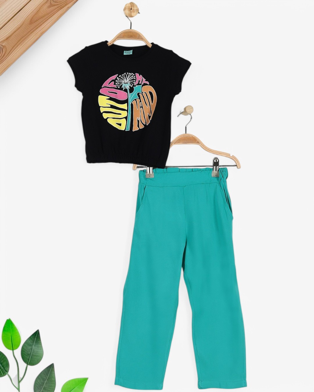 KIZ ÇOCUK 2-3-4-5-6 YAŞ BÜRÜMCÜK PANTALONLU YAZLIK ŞIK TAKIM R1715 - SİYAH