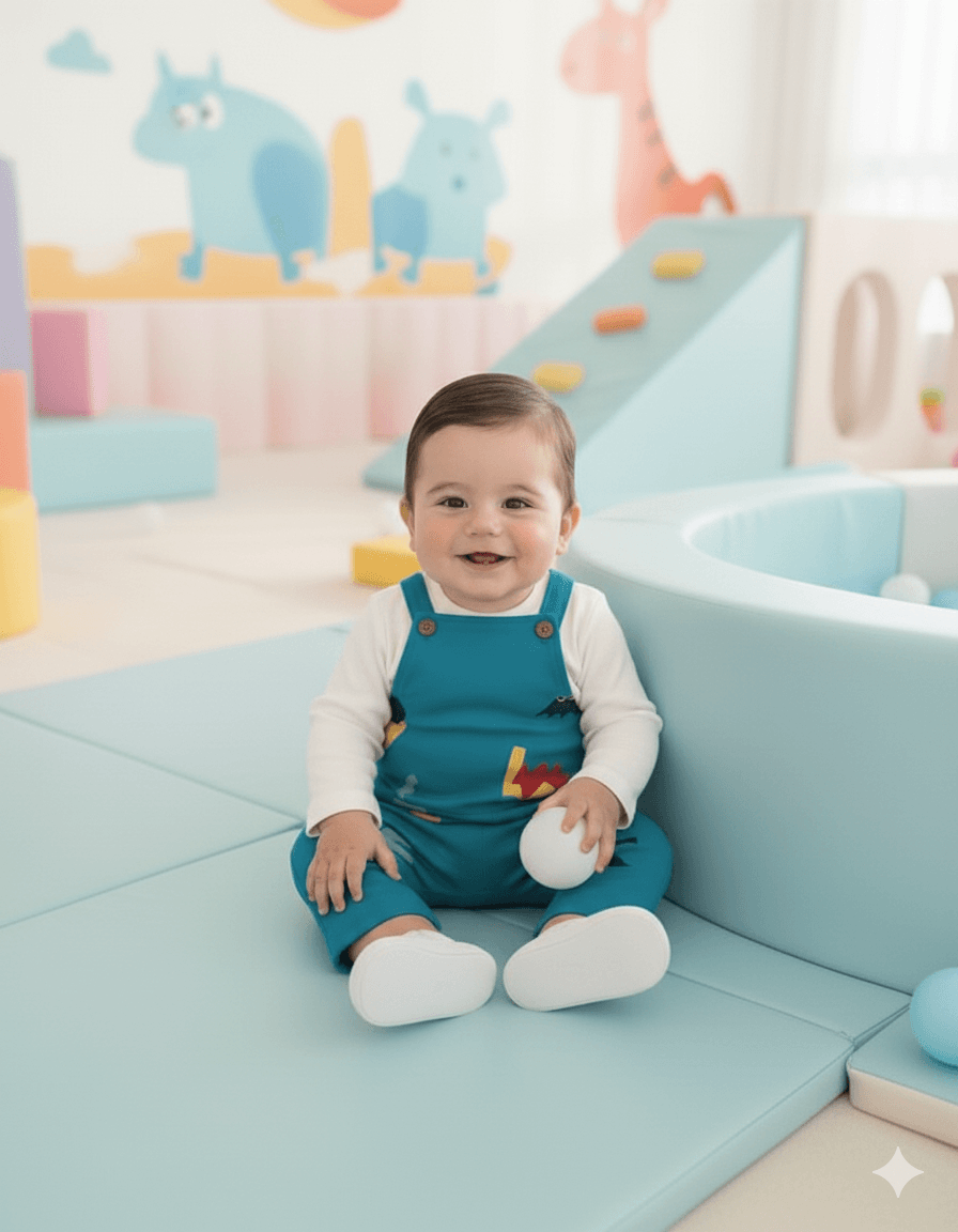 Erkek Bebek Baskılı, Salopet / Bahçıvan Tulum ve İç Badili Set 6-9-12-18-24 Ay  R2095 - İndigo