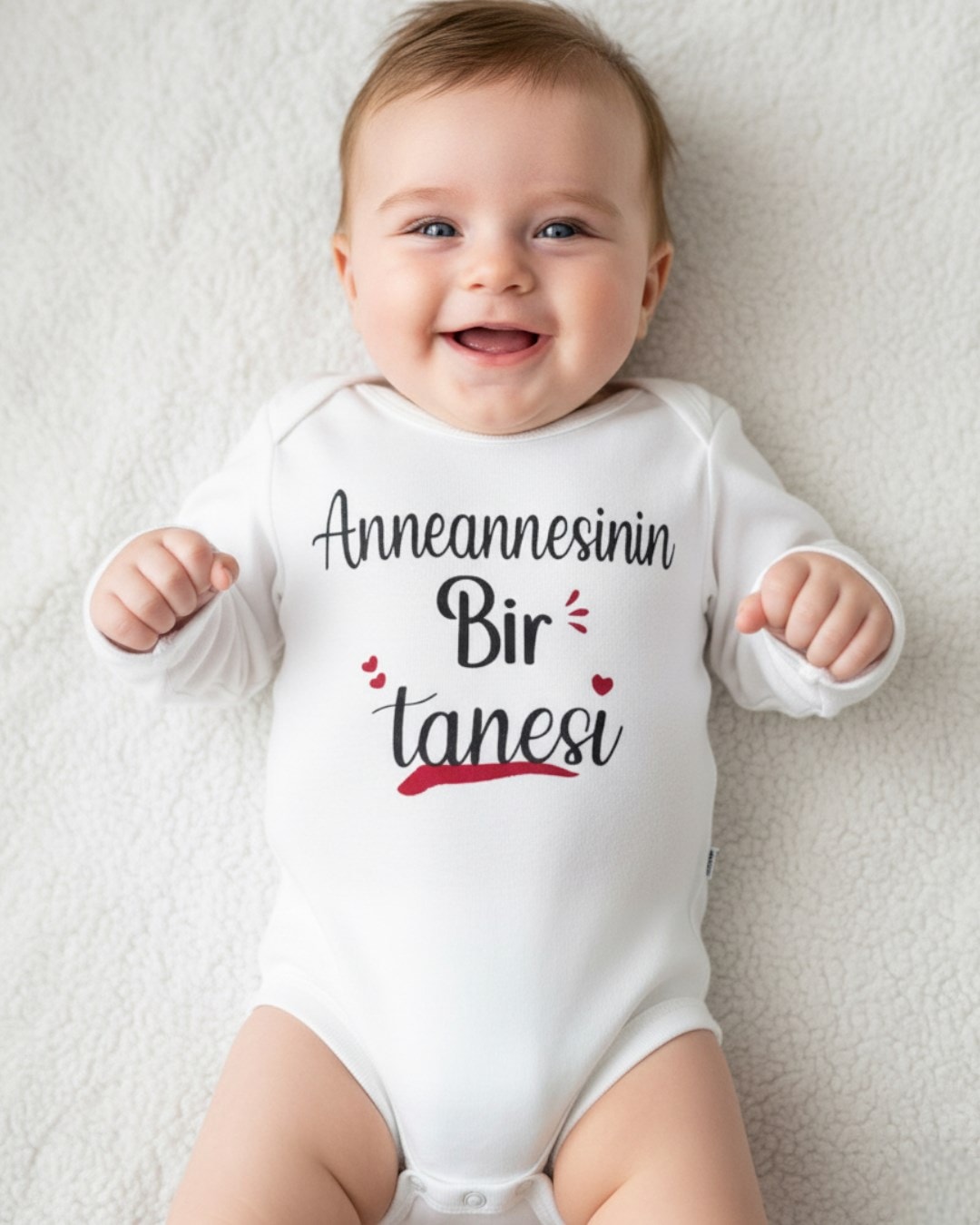 ".... Bir Tanesi" Baskılı Uzun Kollu, %100 Pamuklu Bebek Çıtçıtlı Body / Zıbın / Atlet R2271 - ANNEANNEM