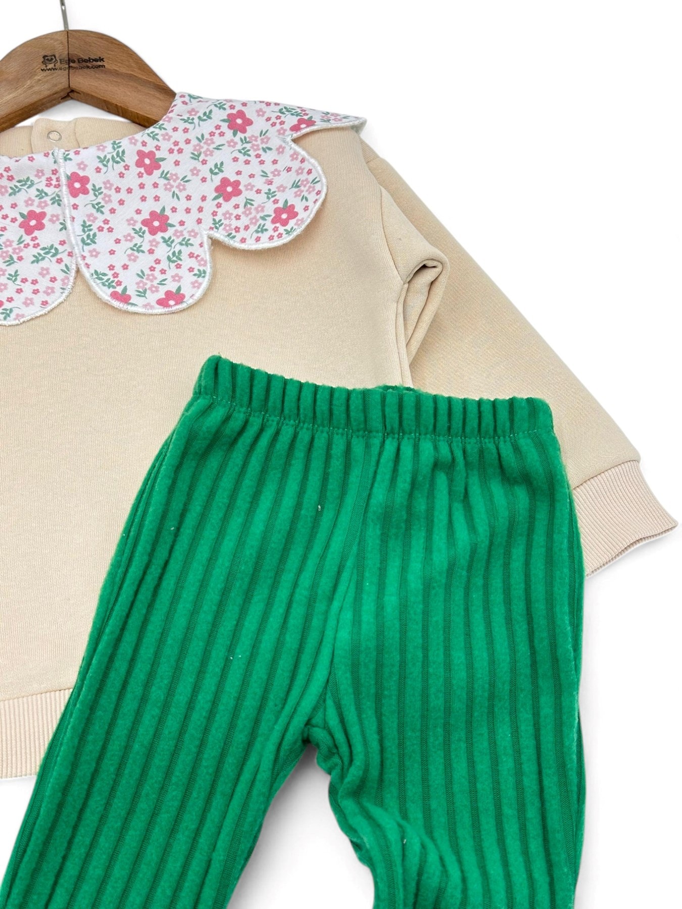 Kız Çocuk 2-3-4-5-6 Yaş Fitilli Taytlı Kışlık 3 İp Şardonlu Bebe Yakalı Şık Takım  R1459