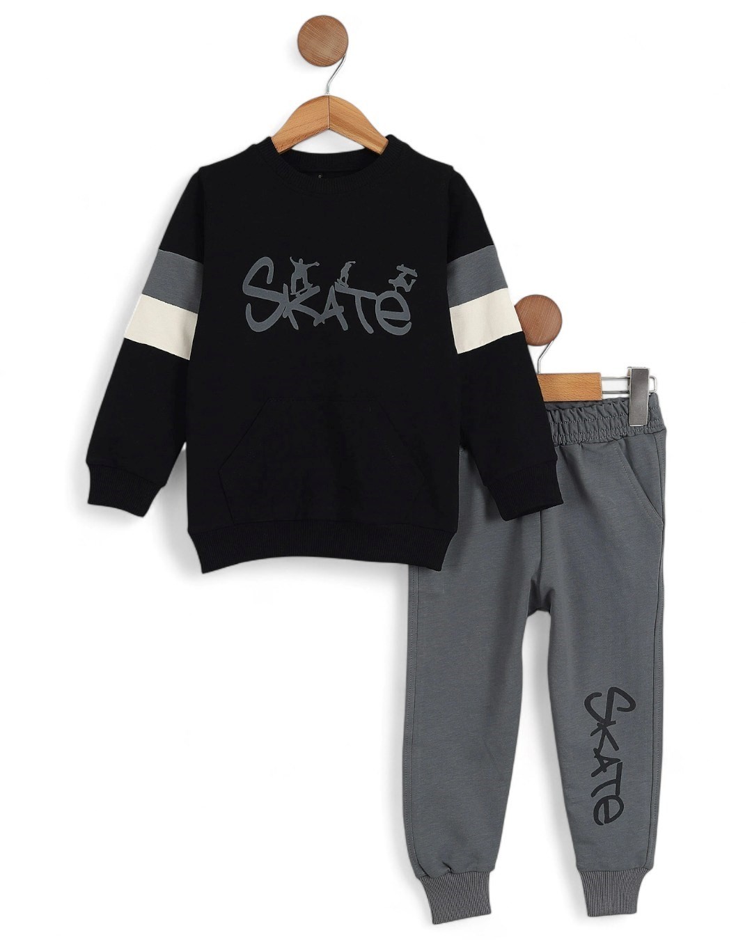 Erkek Çocuk Mevsimlik Skate Baskılı Sweatshirt, 7-10 Yaş Eşofma Takımı R2117 - SİYAH