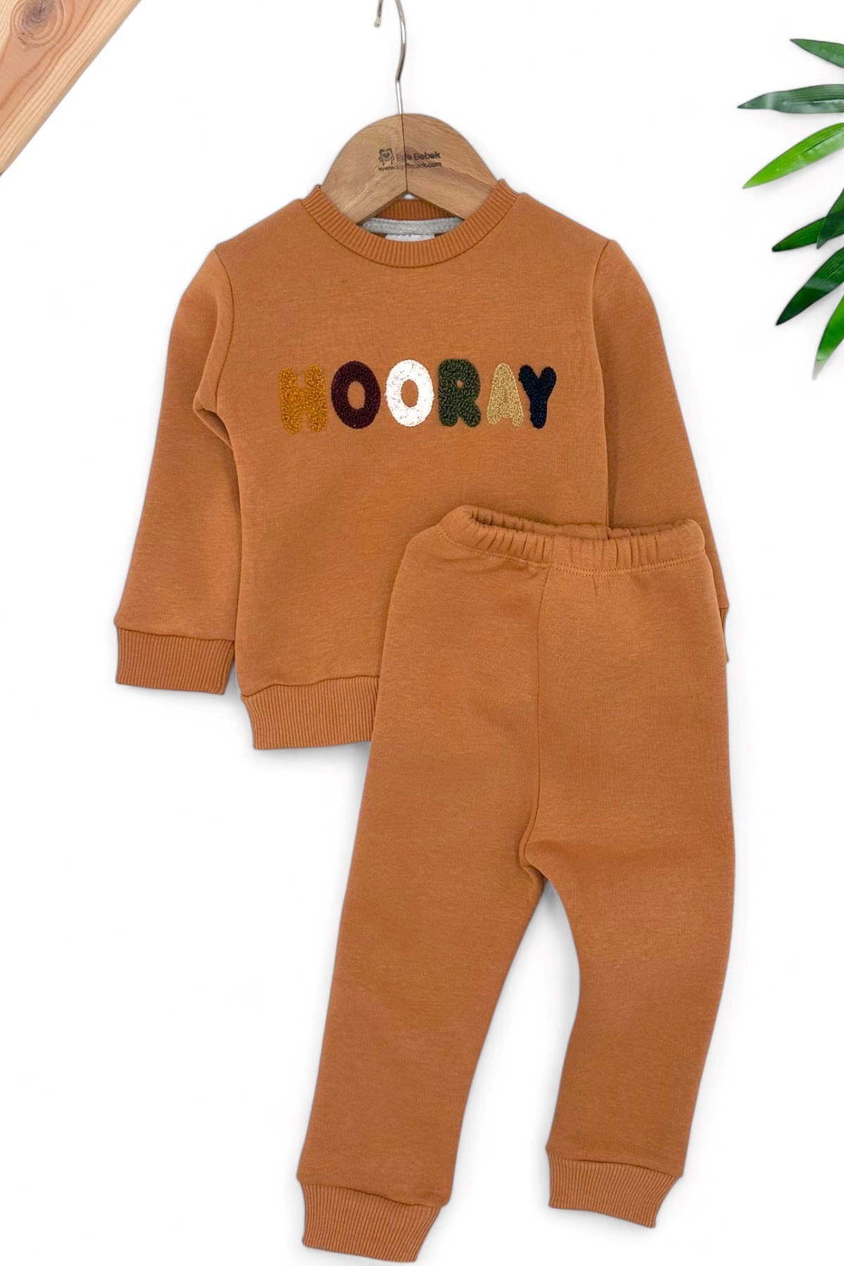 ERKEK BEBEK HOORAY NAKIŞLI KIŞLIK 3 İP ŞARDONLU ALT ÜST EŞOFMAN TAKIMI R1467 - KAHVERENGİ