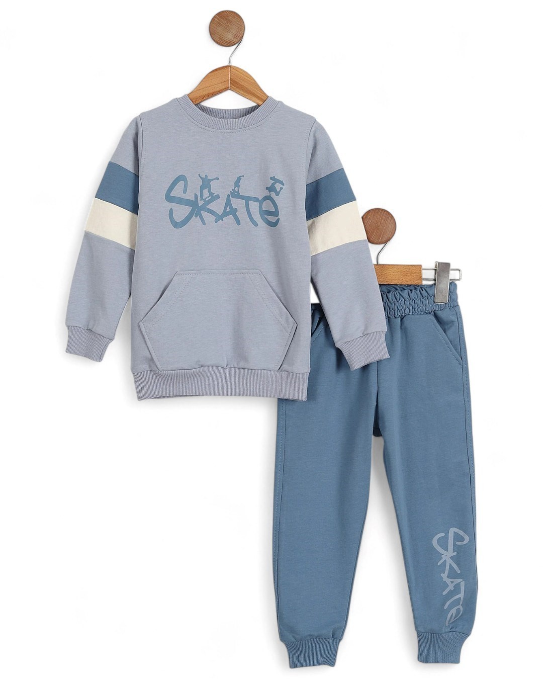 Erkek Çocuk Mevsimlik Skate Baskılı Sweatshirt, 7-10 Yaş Eşofma Takımı R2117 - MAVİ