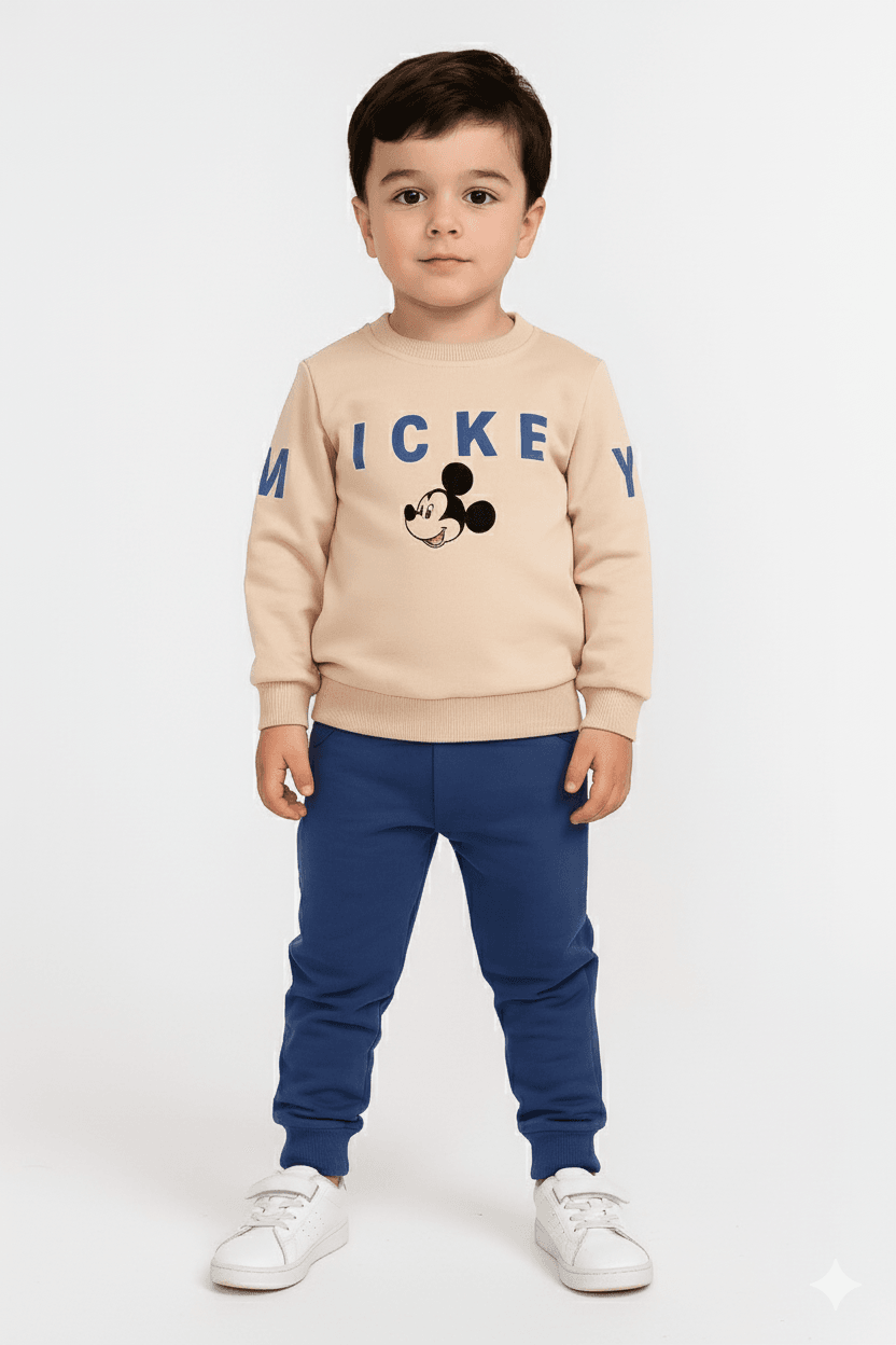Erkek Çocuk Mevsimlik Mickey Baskılı 2-3-4-5-6 Yaş Bisiklet Yakalı Eşofman Kreş Takımı R585 - MAVİ