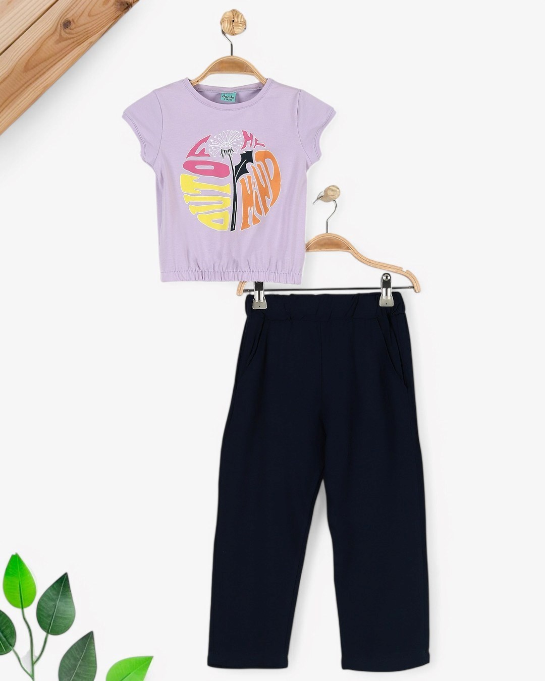 KIZ ÇOCUK 2-3-4-5-6 YAŞ BÜRÜMCÜK PANTALONLU YAZLIK ŞIK TAKIM R1715 - LİLA