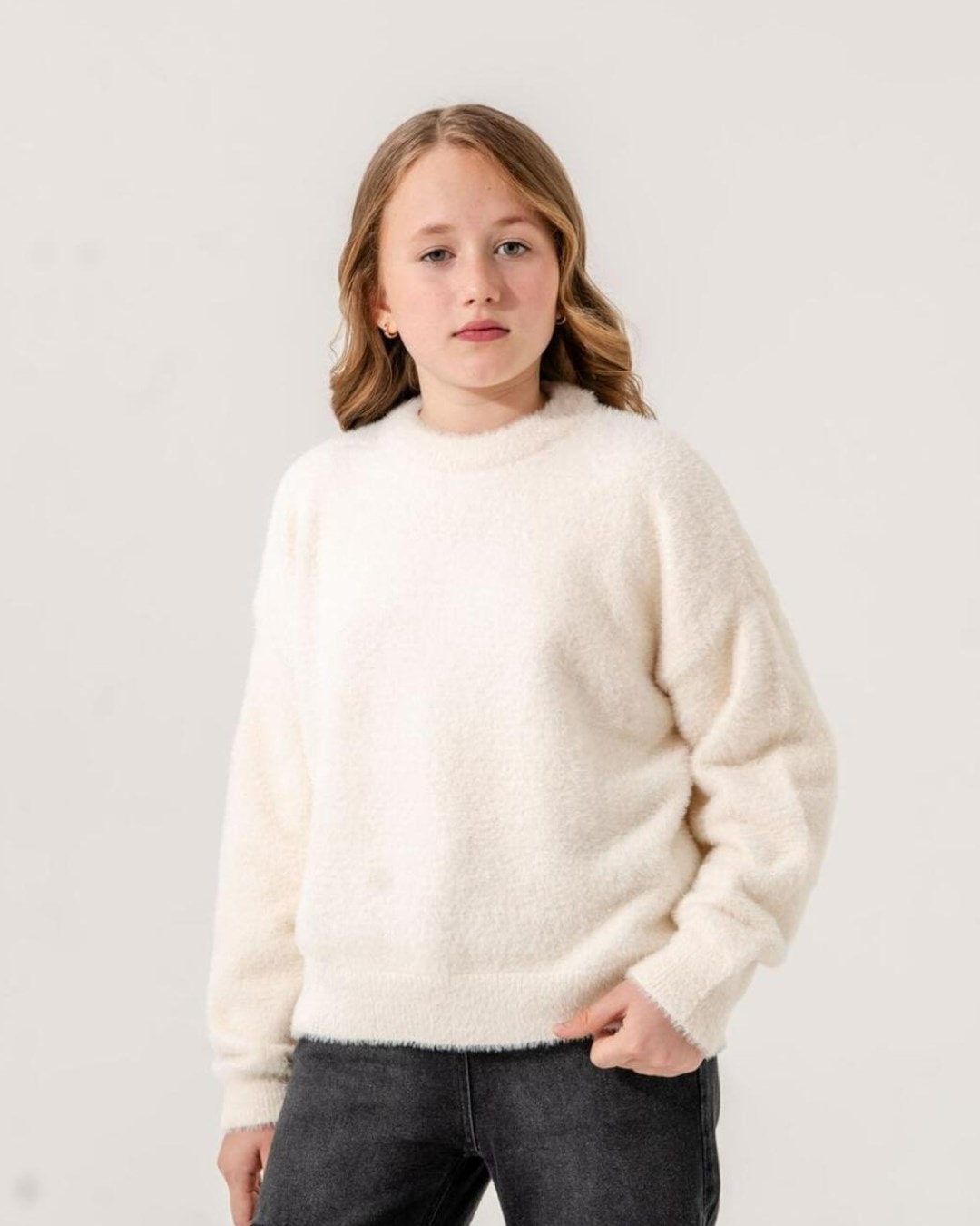 Kız Çocuk Tüylü Triko Kazak, 9-10-11-12-13-14-15 Yaş, Tüylü Yumuşacık KazakR2333