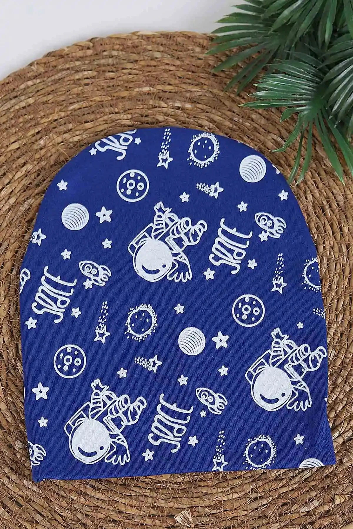 Space Baskılı Penye Kumaş Çocuk Beresi 1-3 Yaş BR36 - LACİVERT