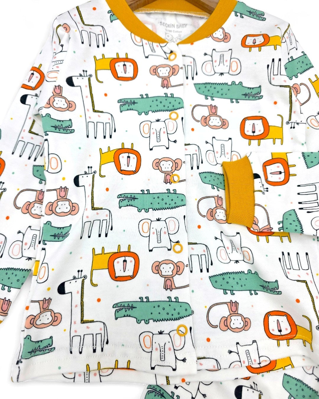 Erkek Bebek Hayvanlar Baskılı Mevsimlik %100 Pamuklu Çıtçıtlı Gecelik Pijama Takımı l 6-24 Ay R2252