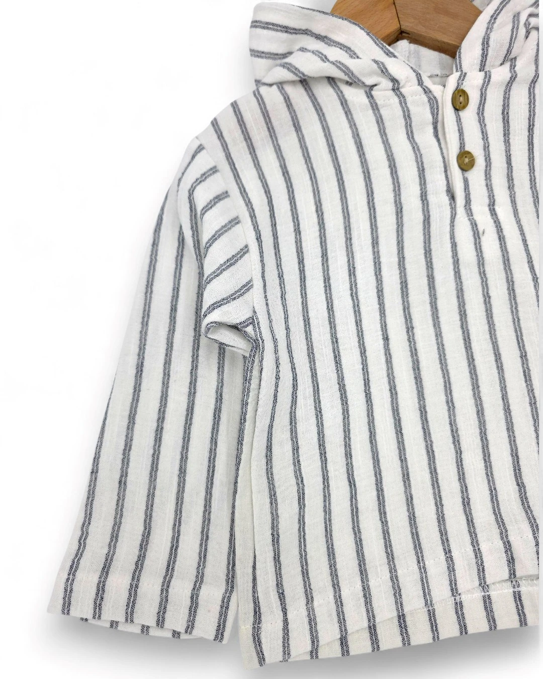 Erkek Bebek Çizgili Müslin Takım, İnce Kapüşonlu 6-9-12-18-24 Ay Müslin Takım R2347