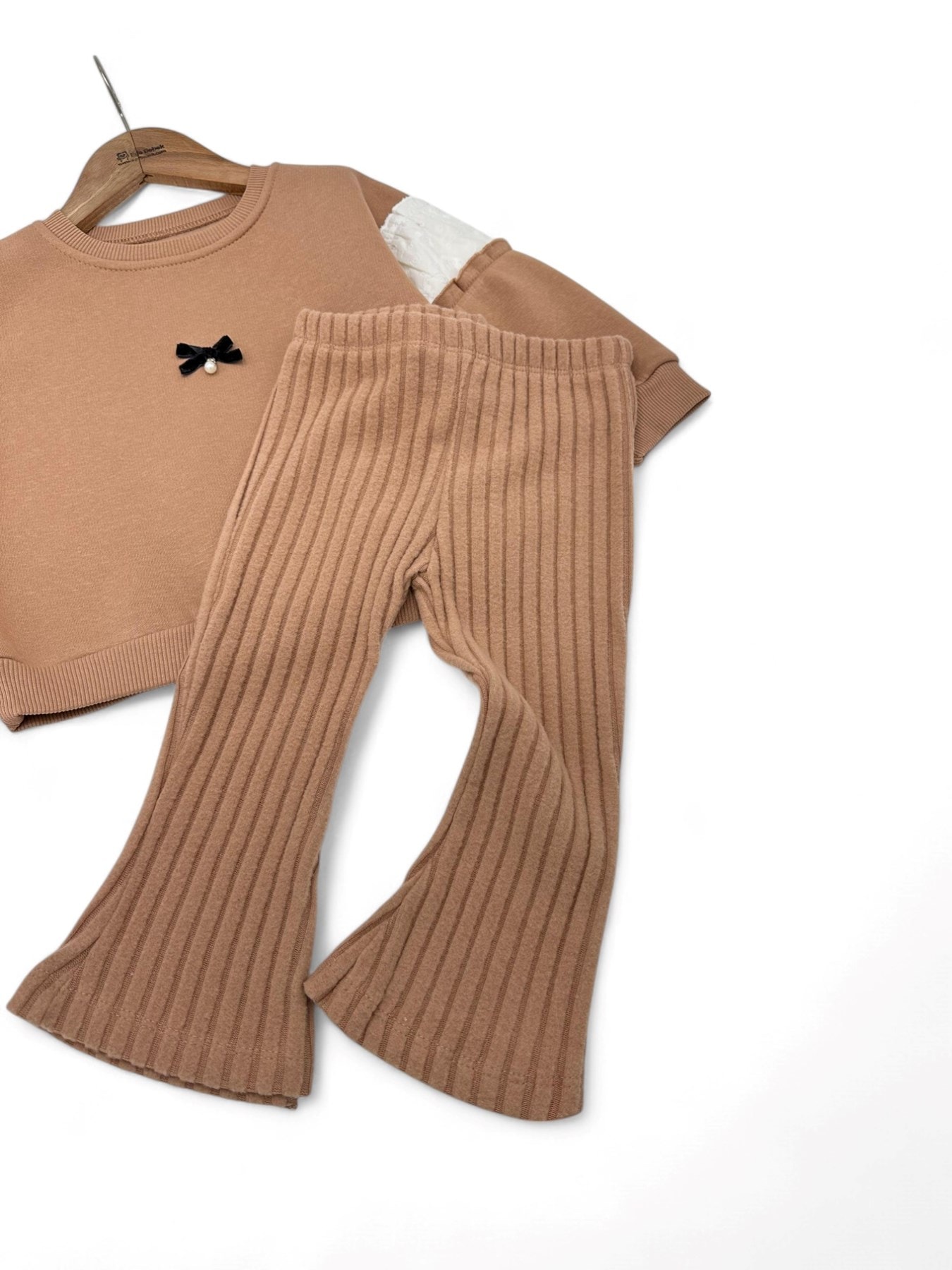 Kız Çocuk 2-3-4-5-6 Yaş Kışlık 3 İp Şardonlu Polarlı Kalın Fitilli Taytlı Şık Alt Üst Takım R1460