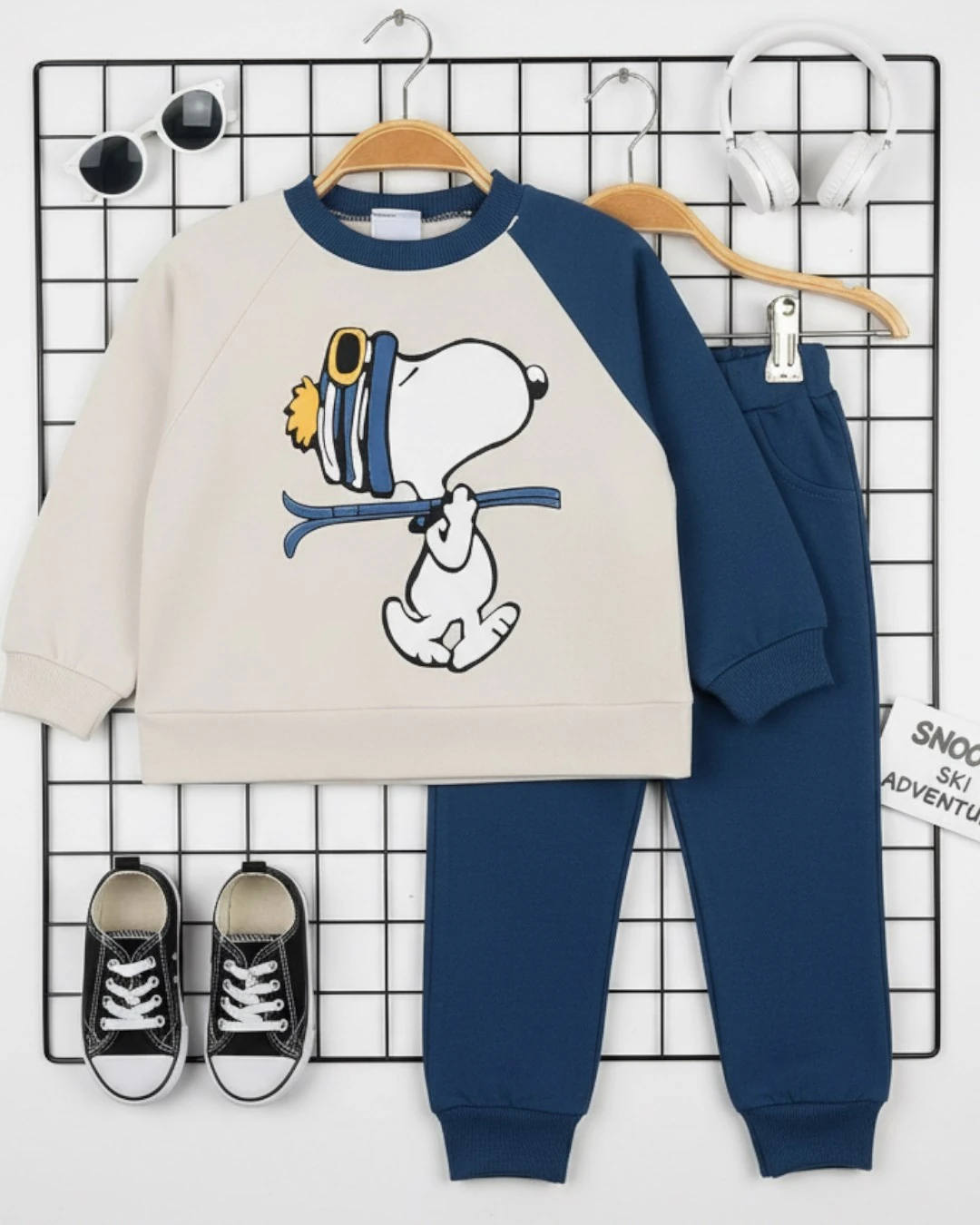 Erkek Çocuk Mevsimlik Snoopy Baskılı 2-3-4-5 Yaş Bisiklet Yakalı Eşofman Kreş Takımı R552