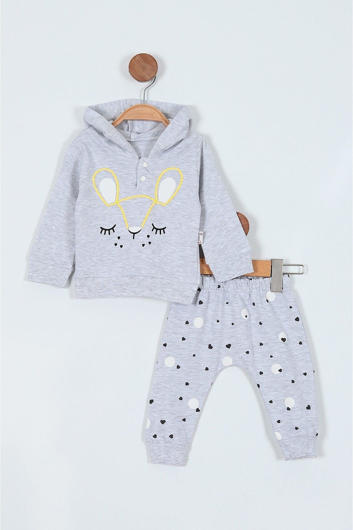 Kız Bebek Tavşan Nakışlı Şişme Yelekli 3 Parça Alt Üst Takım 6-12-18 Ay R339