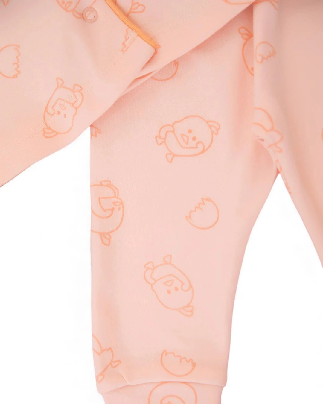 Kız Bebek Kuş Baskılı Kruvaze Yakalı %100 Pamuklu Lüx Gecelik Alt Üst 2'li Takım R2377