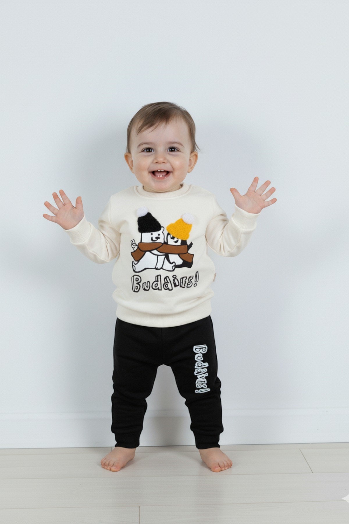 Erkek Bebek Mevsimlik Bisiklet Yaka Uzun Kollu Erkek Bebek Takımı 6-24 Ay R962 - BEYAZ