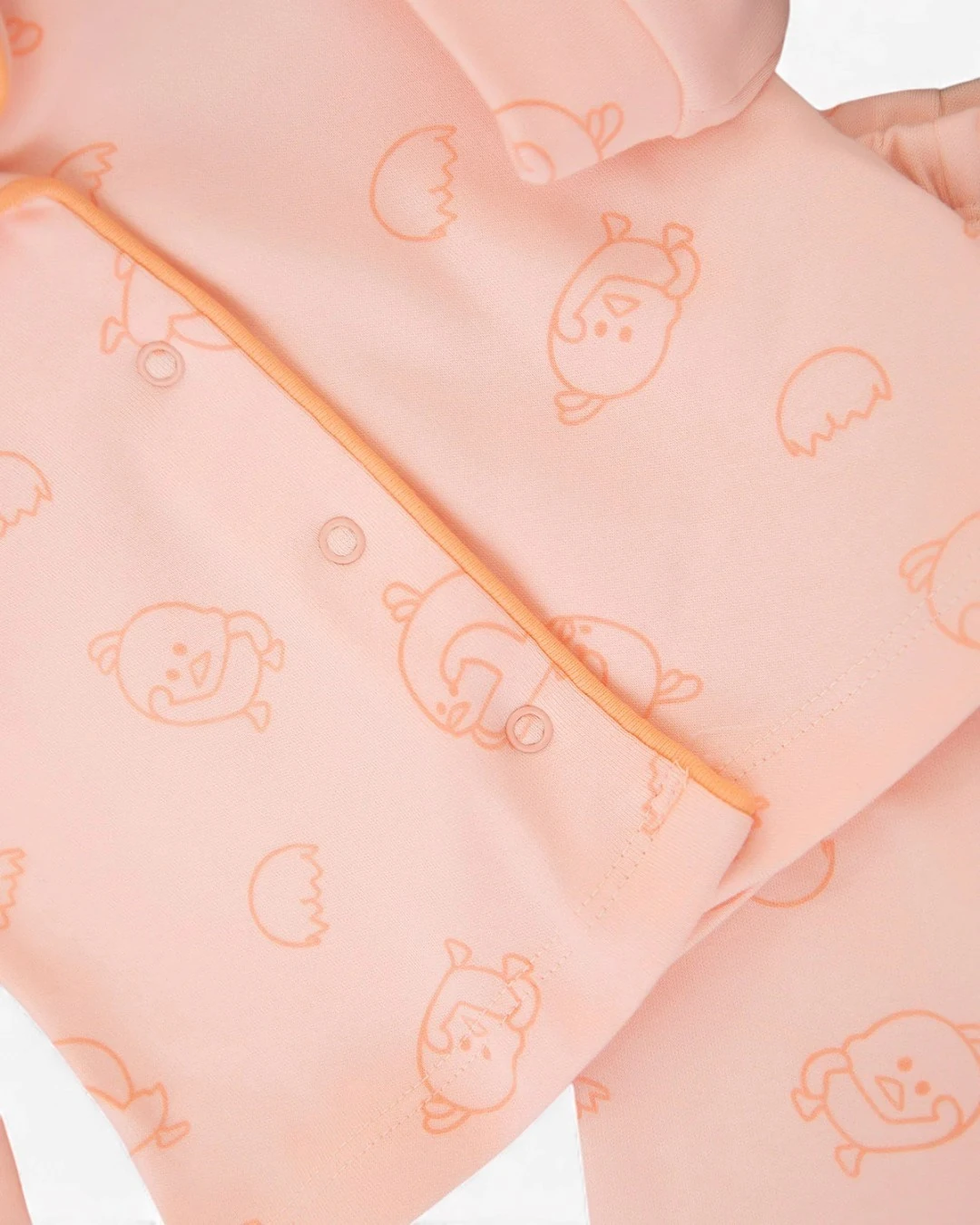 Kız Bebek Kuş Baskılı Kruvaze Yakalı %100 Pamuklu Lüx Gecelik Alt Üst 2'li Takım R2377
