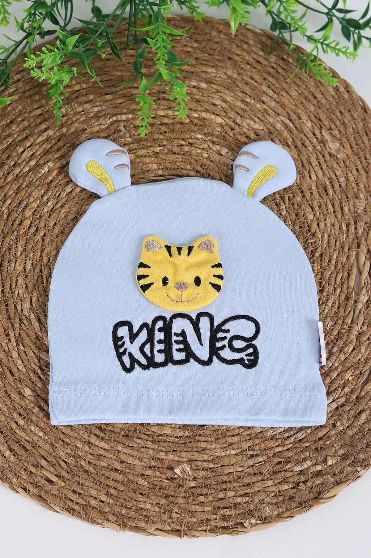 Erkek Bebek KING Nakışlı Aslan Motifli Bebek Beresi 0-12 Ay BR38 - BEBE MAVİSİ