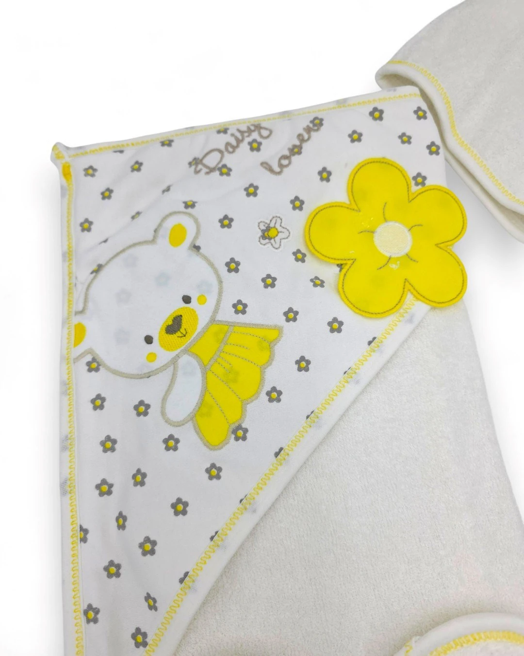 Kız Bebek Papatya Detaylı Lüks Bornoz Takımı Havlu Seti Pamuk Kumaş  BN3
