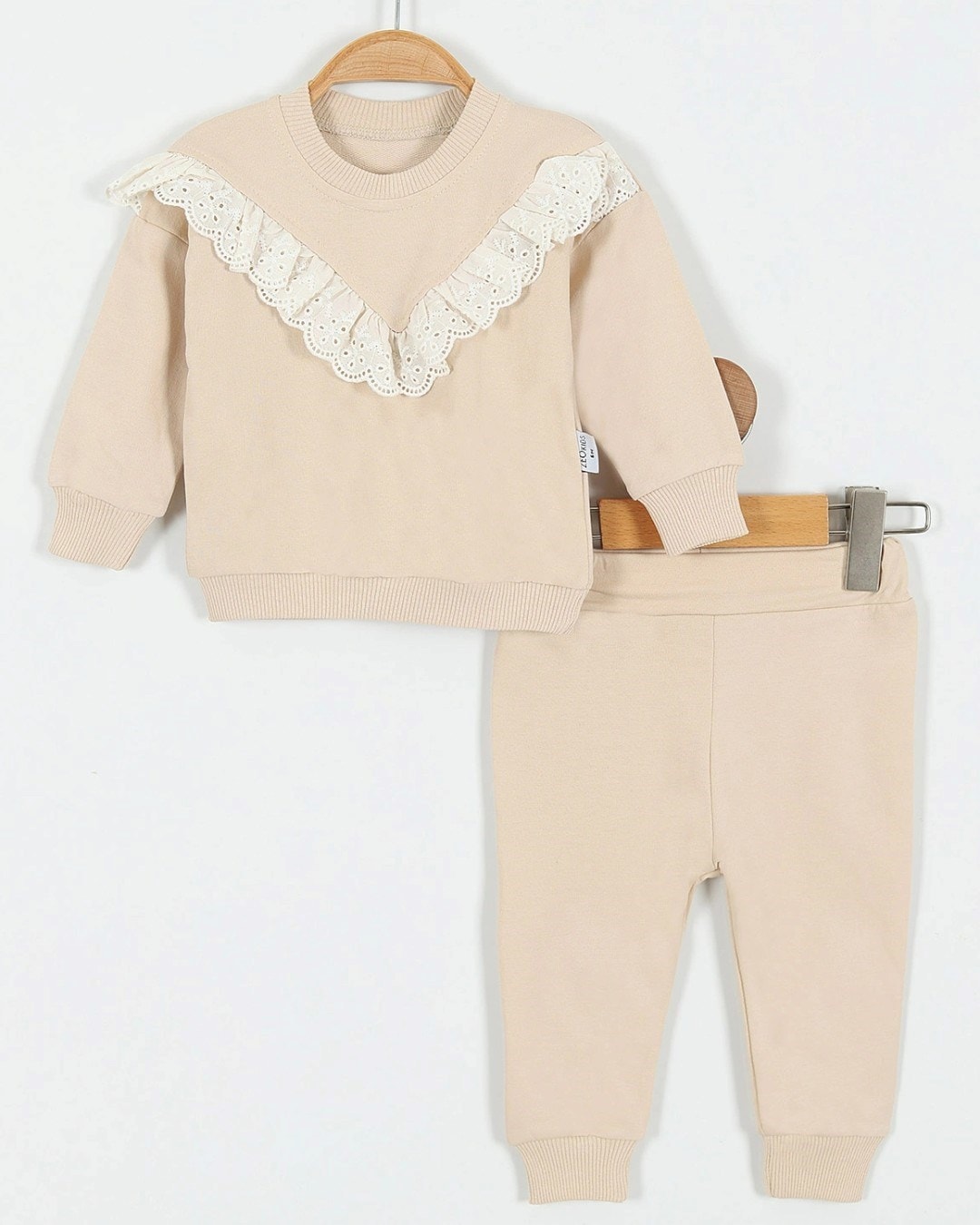 3-18 Ay Dantelli Kız Bebek Takımı | Pamuklu Sweatshirt ve Alt l Şık Kız Bebek Takımı l Mevsimlik R2235