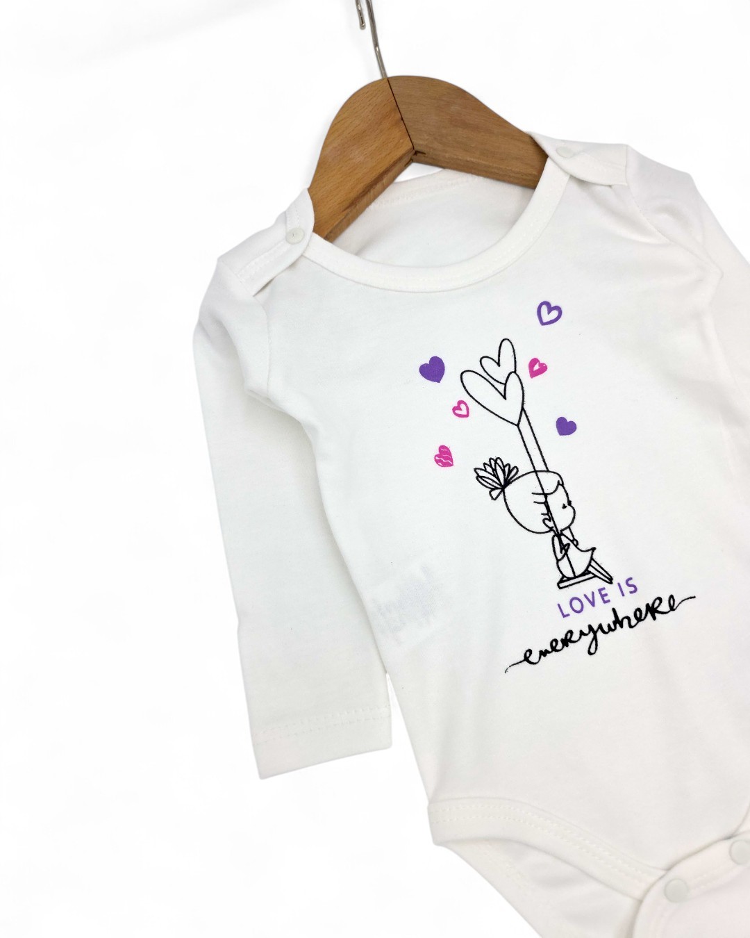 Kız Bebek Yeni doğan Kalp Desenli Çıtçıtlı Badi ve Altlı Natural Pamuk Bebek Takımı 0-9 Ay R851