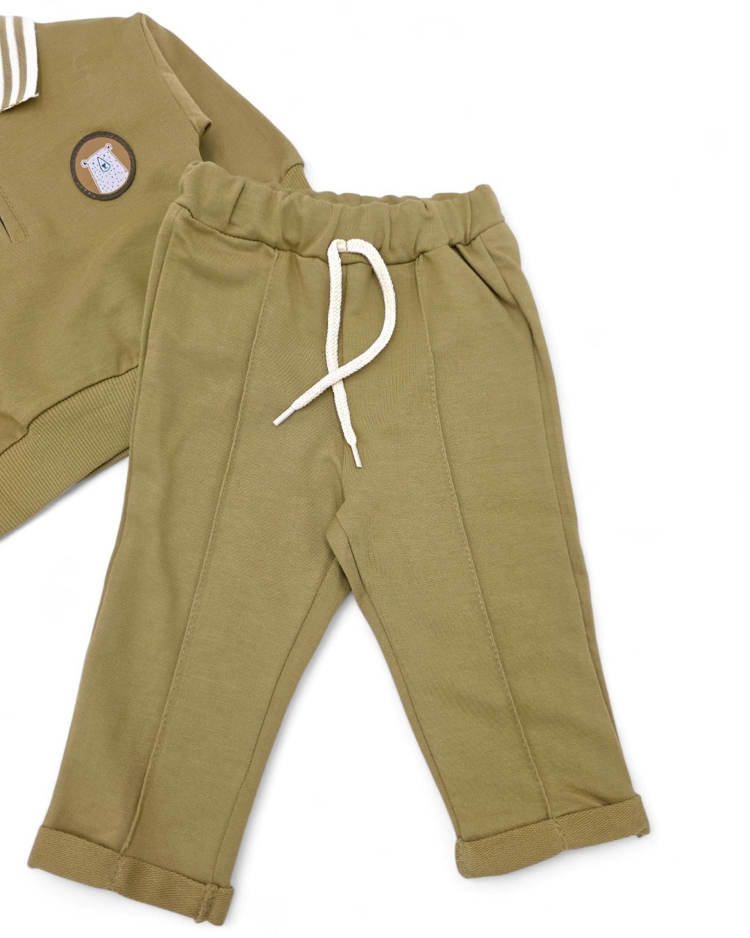 Erkek Bebek Mevsimlik, Çimalı Pantalonlu, Polo Fermuarlı Yakalı, 6-9-12-18-24 Ay Şık Bebek Takımı R2069