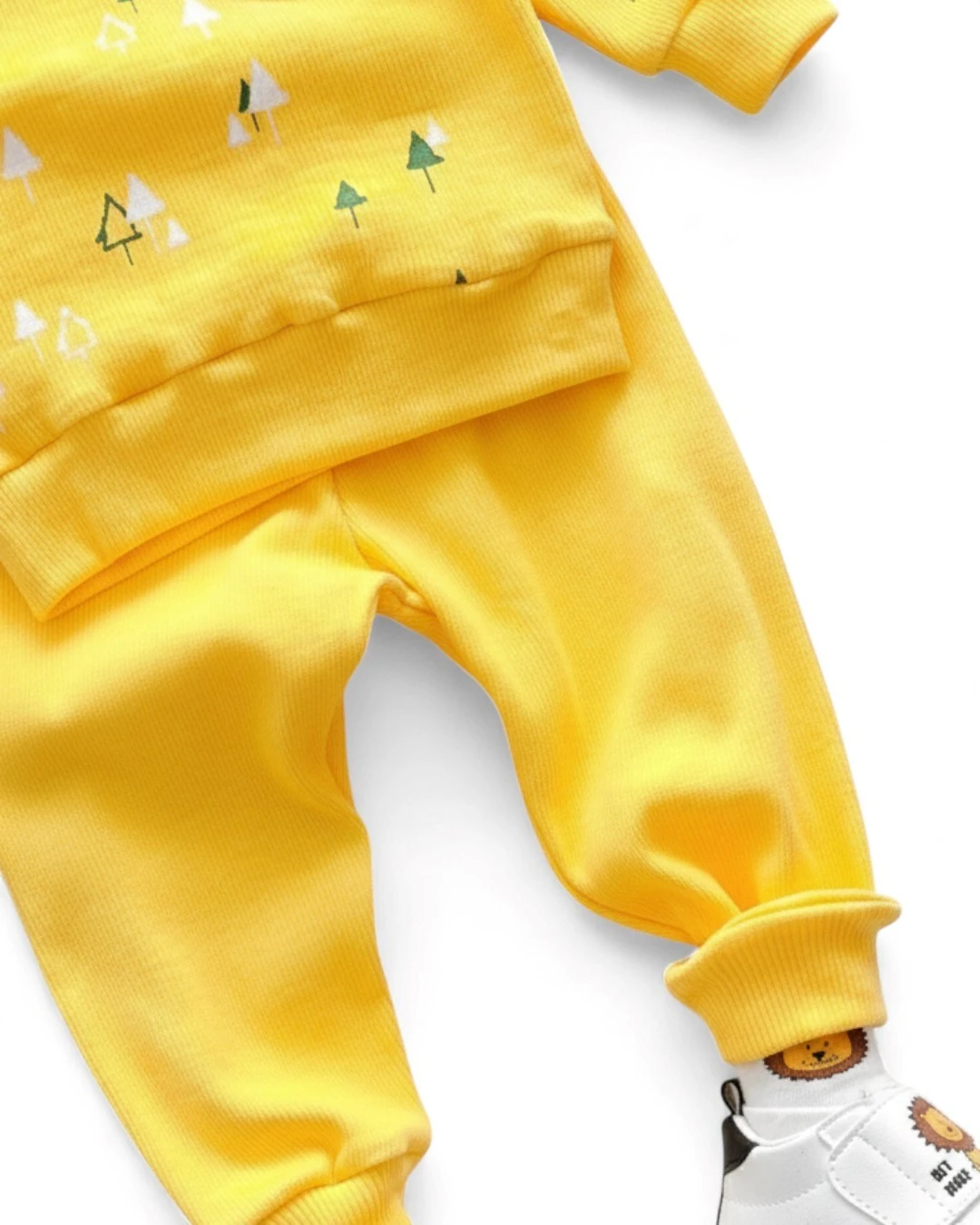 Fitilli Ağaç Baskılı Unisex 6-9-12-18-24 Ay Kaşkorse Mevsimlik Kumaş Alt Üst Bebek Takımı R2375