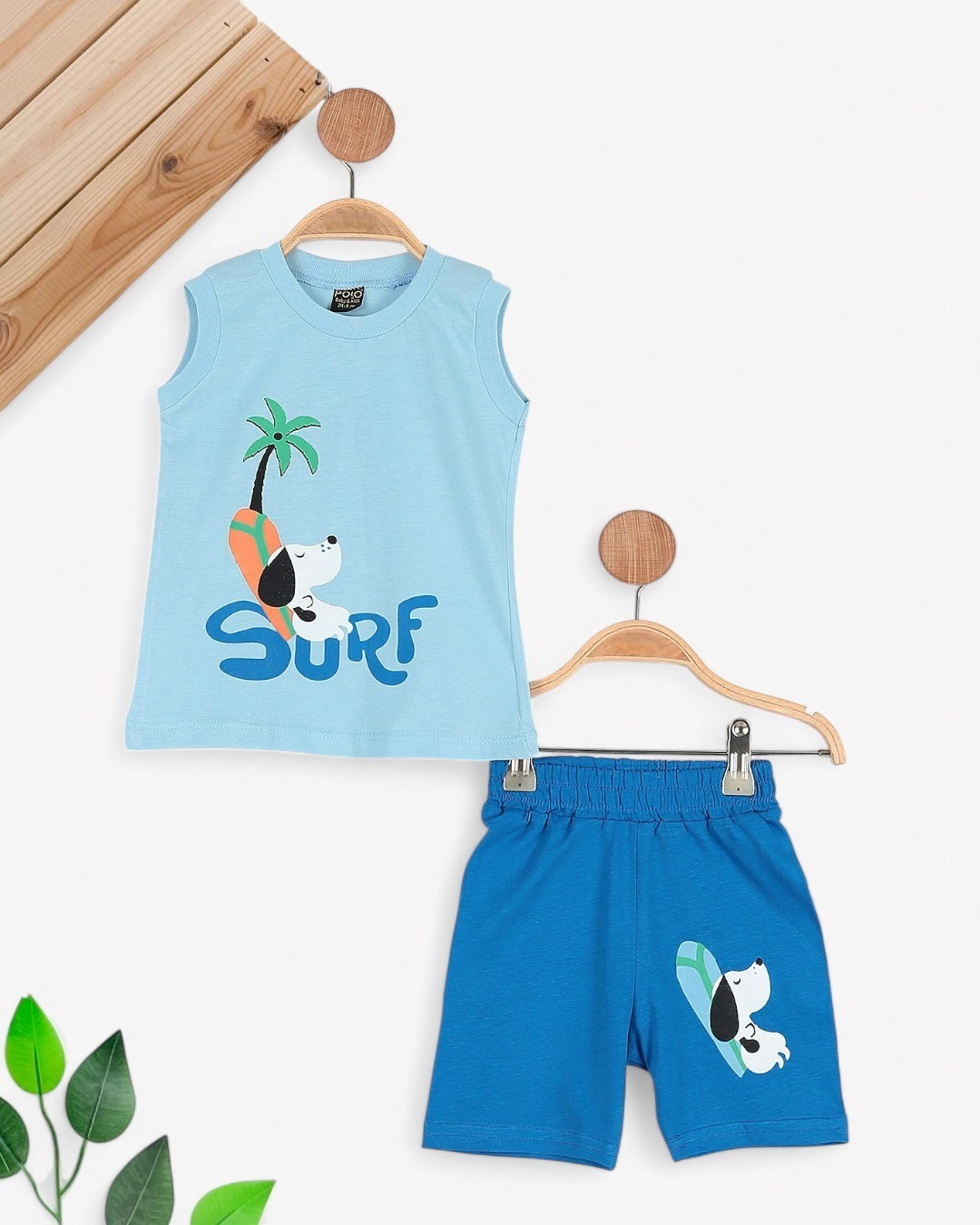 ERKEK BEBEK YAZLIK ASKILI SIFIR KOLLU BASKILI 6-9-12-18-24 AY ALT ÜST TAKIM R1757 - BEBE MAVİSİ