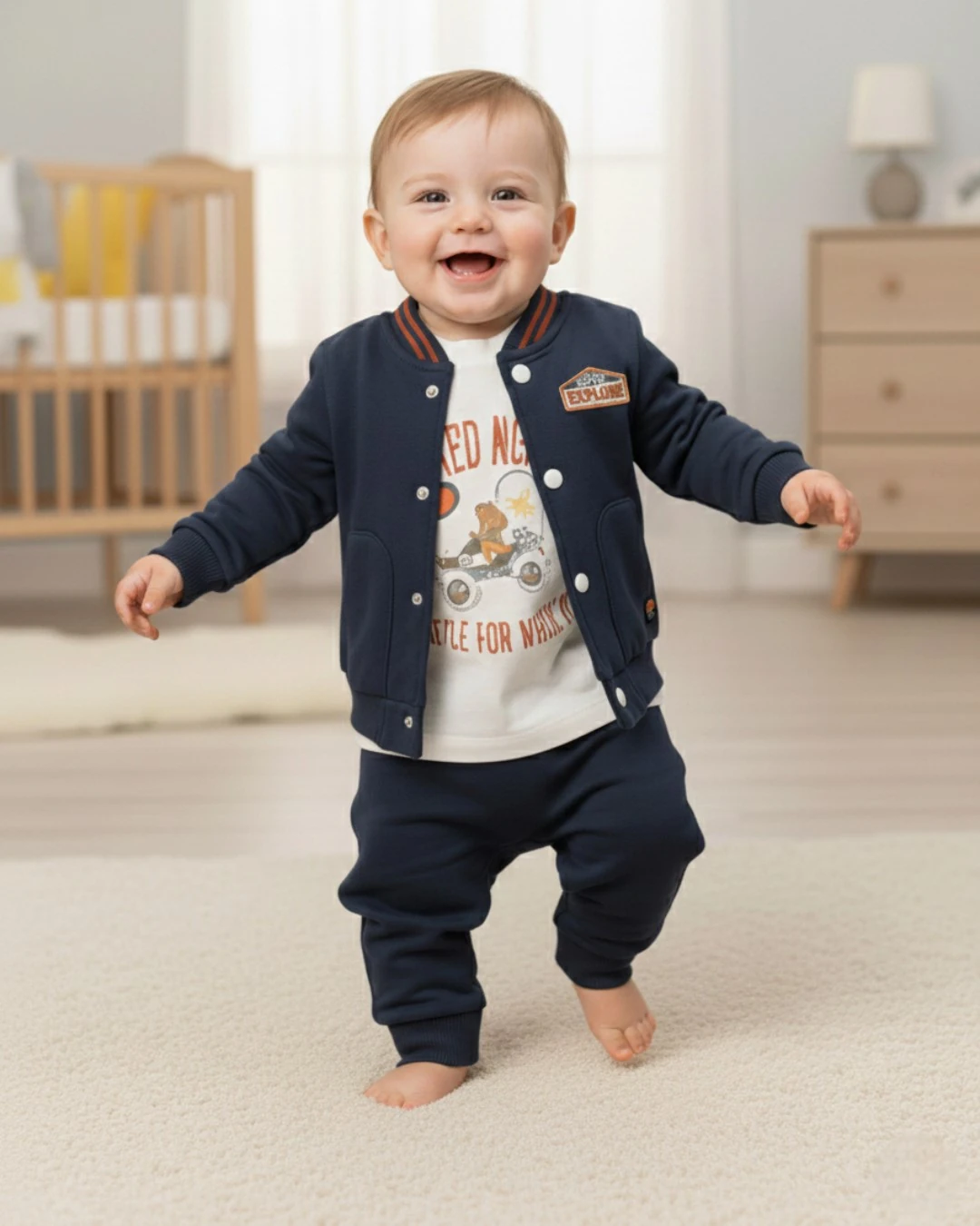 Erkek Bebek Mevsimlik Kolej Ceketli, 3'lü Alt Üst Şık Bebek Takımı l 6-9-12-18-24 Ay R2403 - LACİVERT