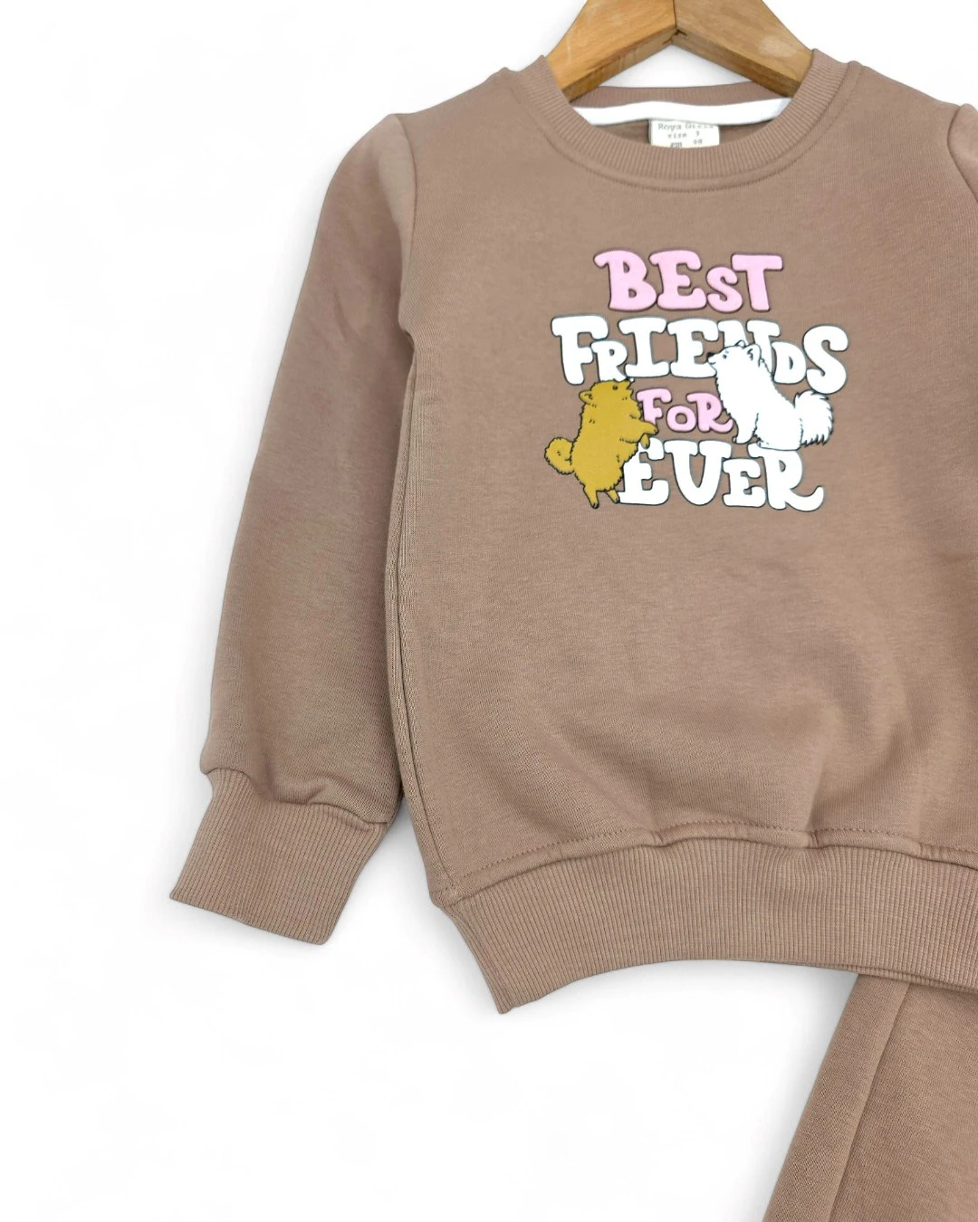 Kız Çocuk Kışlık 2-3-4-5-6 Yaş 3 İp Şardonlu Baskılı Cep Detaylı Eşofman Takımı  R2290