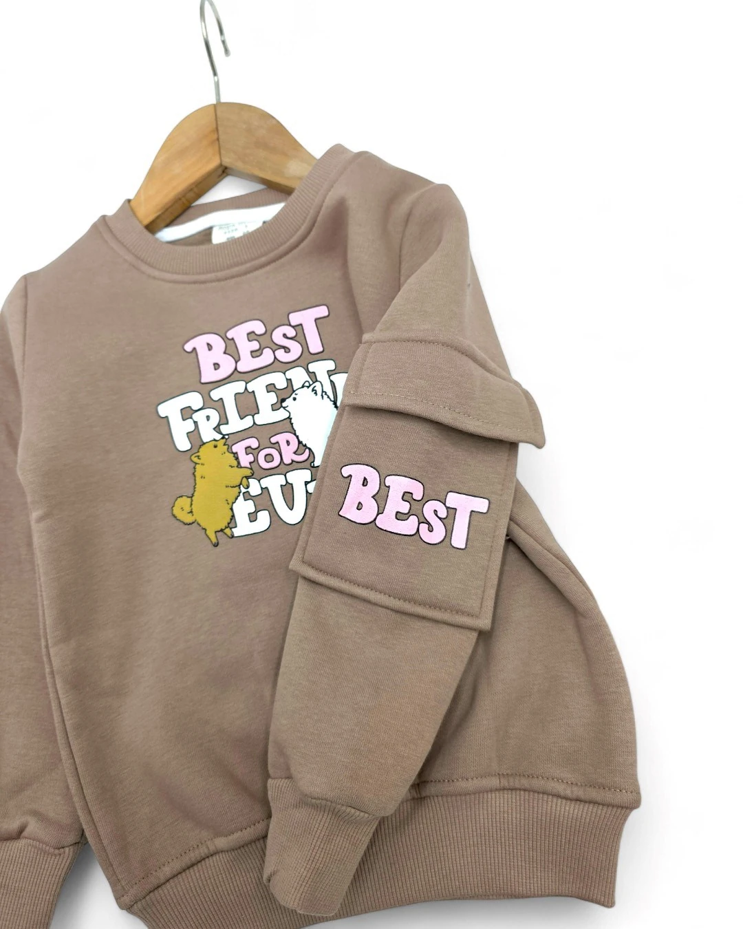 Kız Çocuk Kışlık 2-3-4-5-6 Yaş 3 İp Şardonlu Baskılı Cep Detaylı Eşofman Takımı  R2290